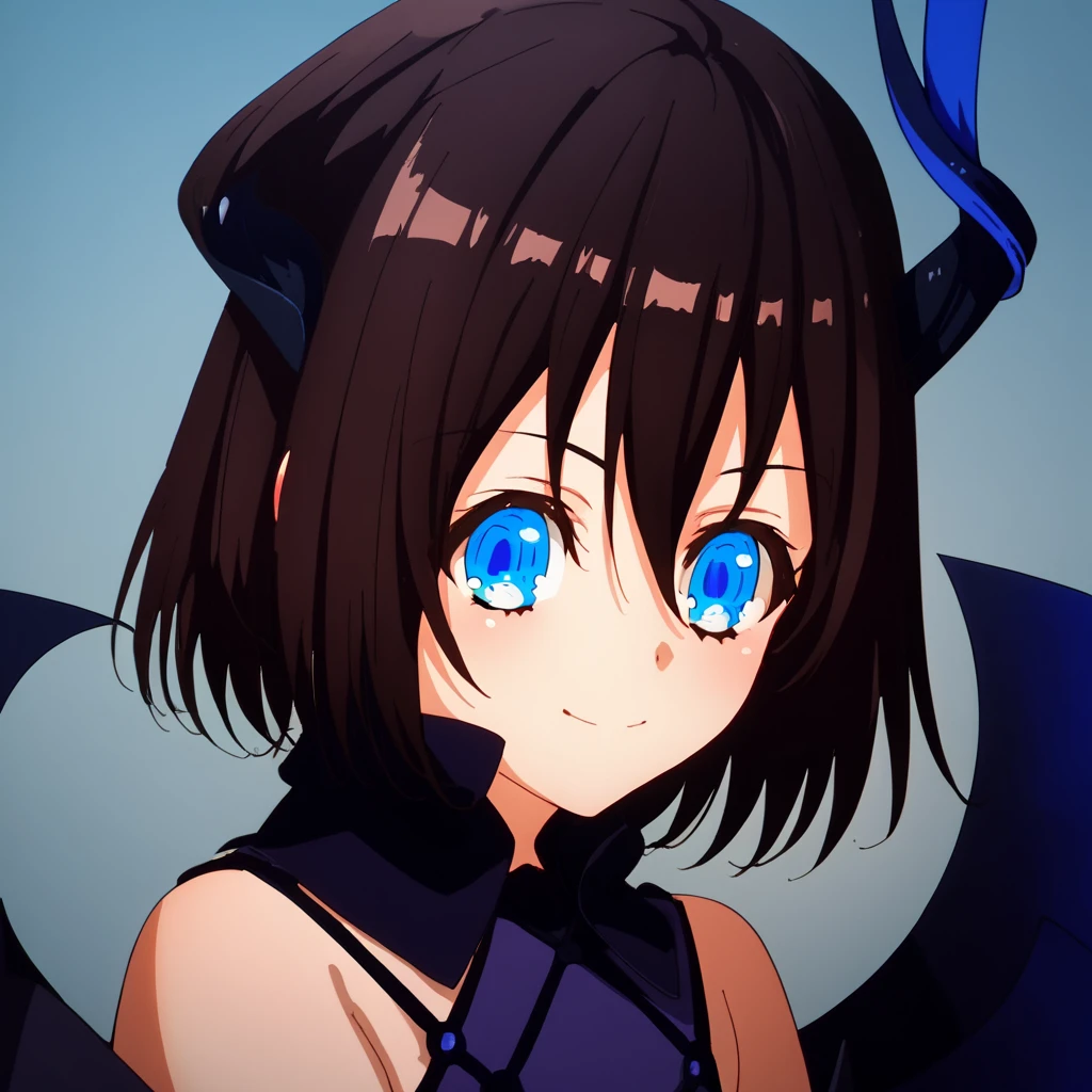 score_9, score_8_up, score_7_up, score_6_up, score_5_up, score_4_up, source_anime,  Kanna, short hair, blue eyes, black hair, wings, horns, , soft smile, portrait