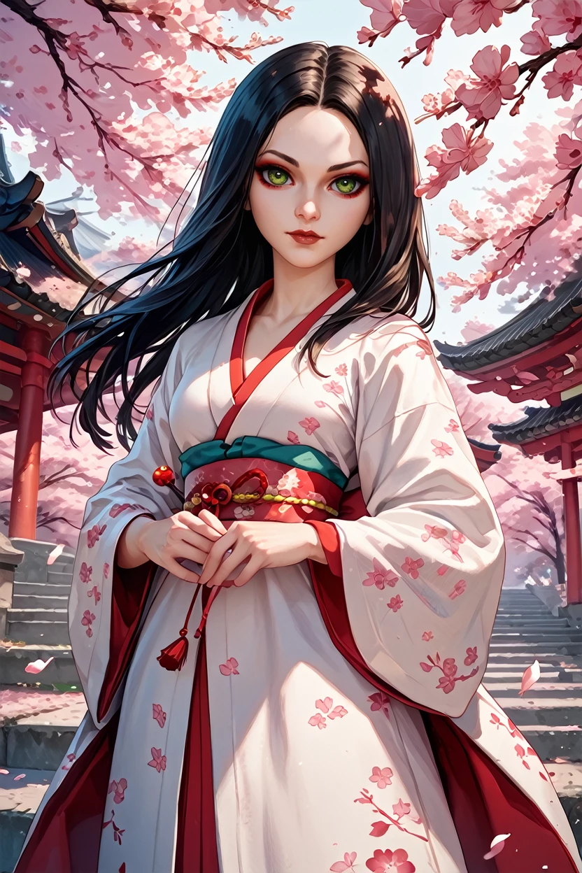 score_9, score_8_up, score_7_up, score_6_up
<lora:AliceMadness:1.0>
AliceMadness, 1girl, black hair, long hair, green eyes, looking at viewer, in a traditional kimono, surrounded by cherry blossoms