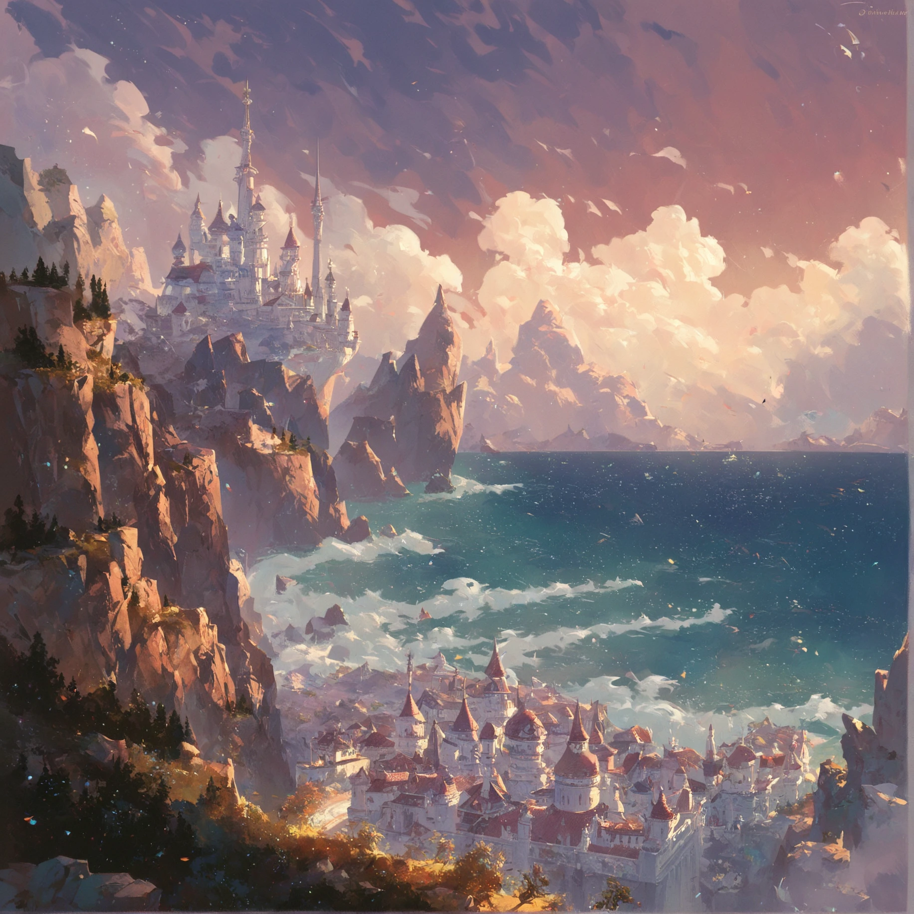 sea, island, distant white city, <lora:Ted_Nasmith_Style-Pony_XL:0.75>, BREAK score_9, score_8_up, score_7_up, best quality, masterpiece, 4k, prefect lighting, very aesthetic, anime, zPDXL2