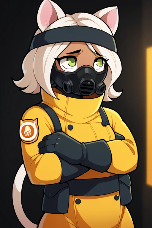 2D, score_9, score_8_up, score_7_up, BREAK, 1girl, solo, Whisk, white hair, cat ears, tail, green eyes, hazmat suit<lora:EMS-448861-EMS:1.000000>