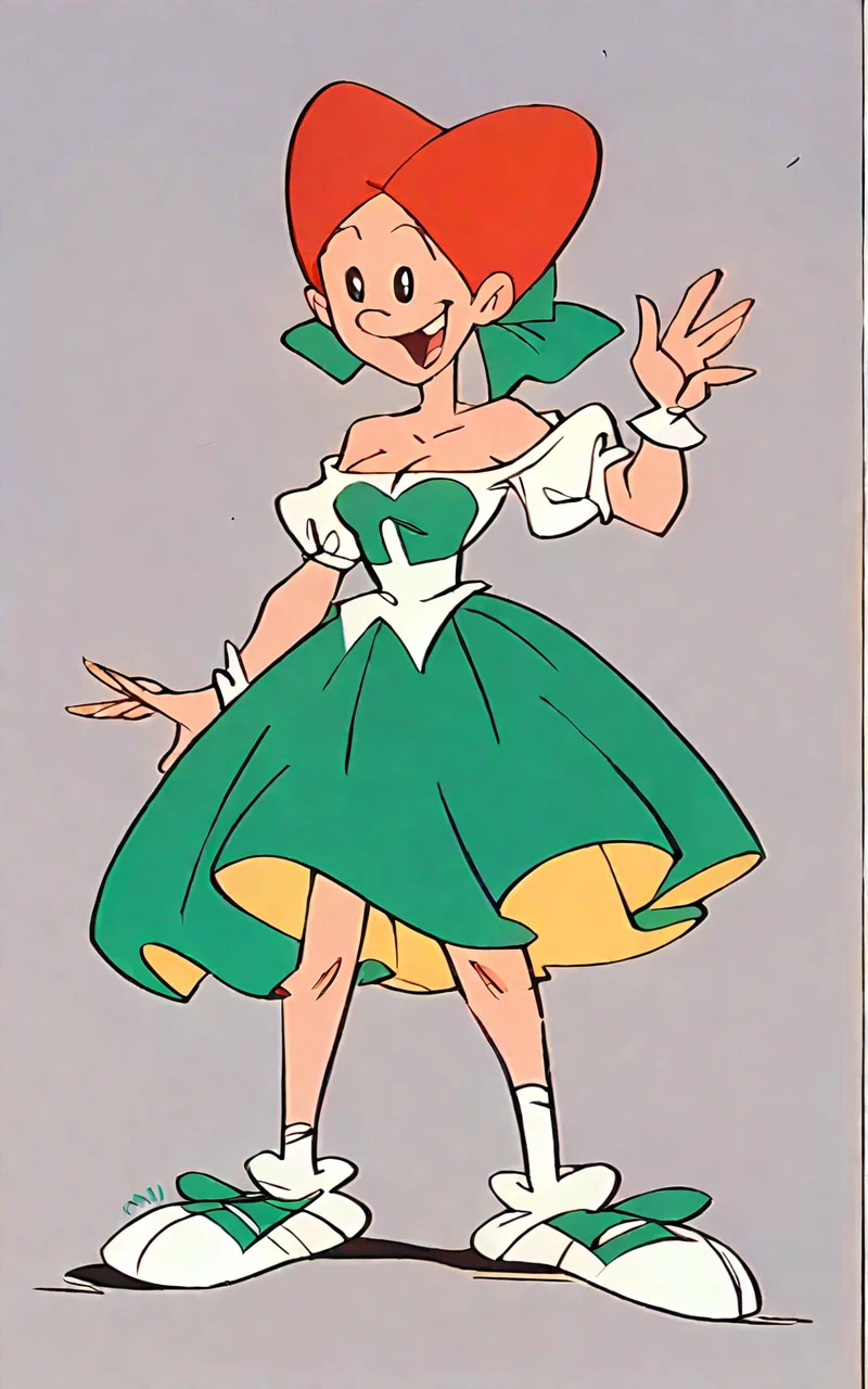 <lora:OnceuponATime_pony_v4:1> animation style of onceuponatime, a cartoon image of a red haired girl, ouatpierette, score_9, score_6_up, score_7_up