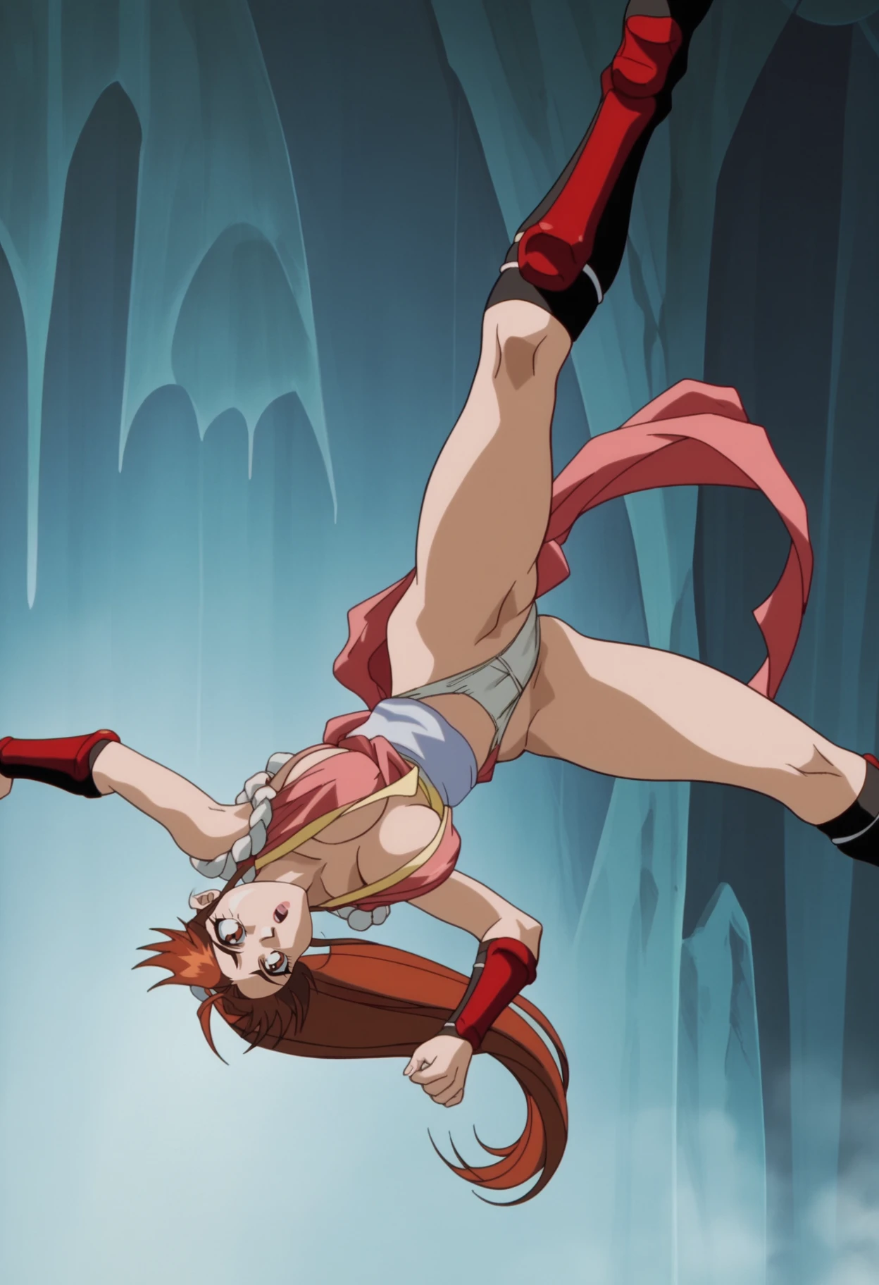 score_9, score_8_up, score_7_up, score_6_up, score_5_up, score_4_up, BREAK,
1990s \(style\), anime screencap, retro artstyle,
maishiranui, 1girl, brown hair, large breasts, long hair, ninja, jumping, panties, ponytail, underwear, cave background <lora:MaiShrianuiXL:1>