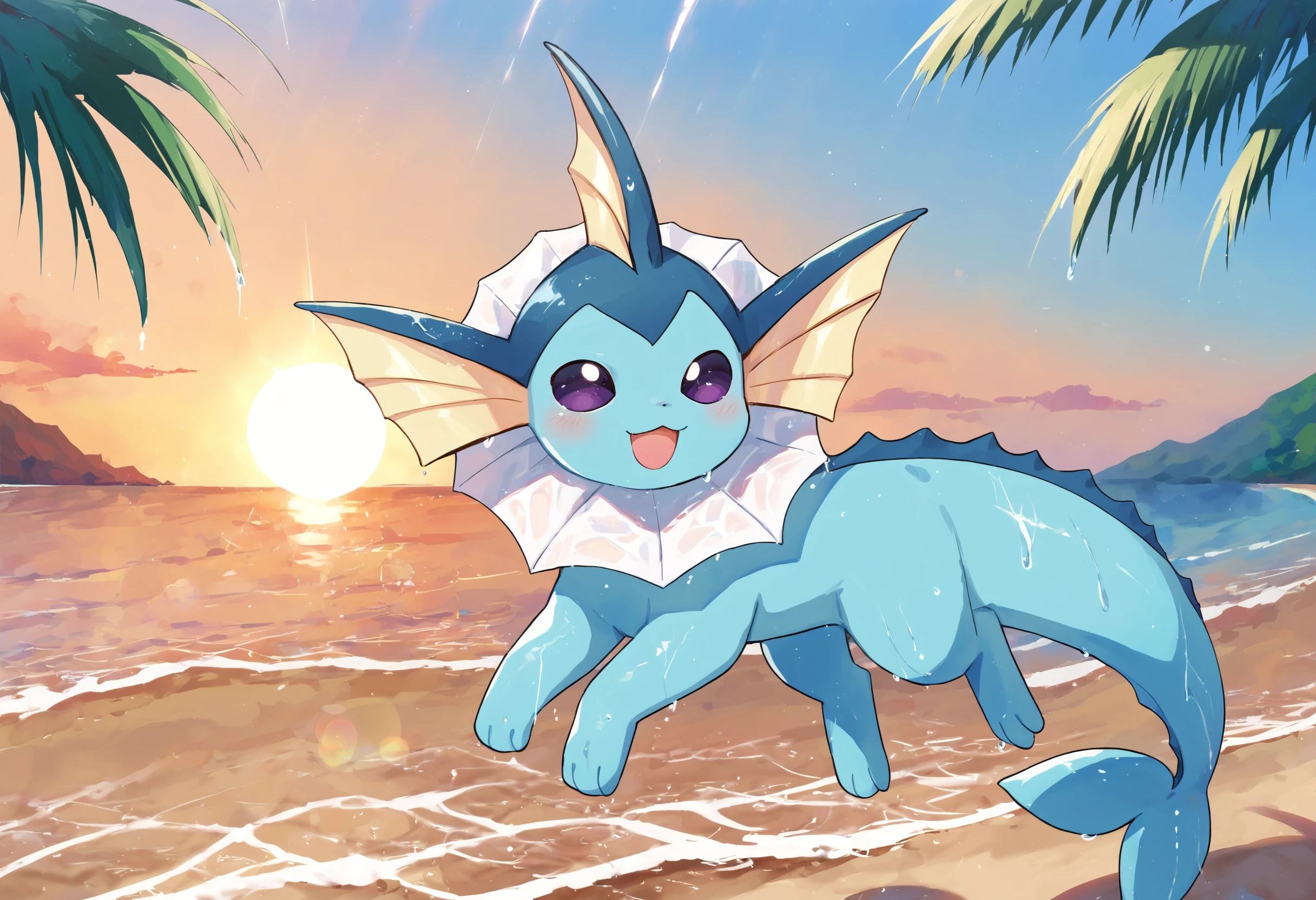 score_9, score_8_up, score_7_up, score_6_up source_anime BREAK
beach, ocean, evening, palm trees, lens flare, sunbeam
V4P0R30N, sky blue skin, dark purple eyes, fins, quadraped, fish tail
 <lora:Vaporeon_Pokemon_Pony:1>
chibi, running, wet, smile, laugh, blush, looking at viewer