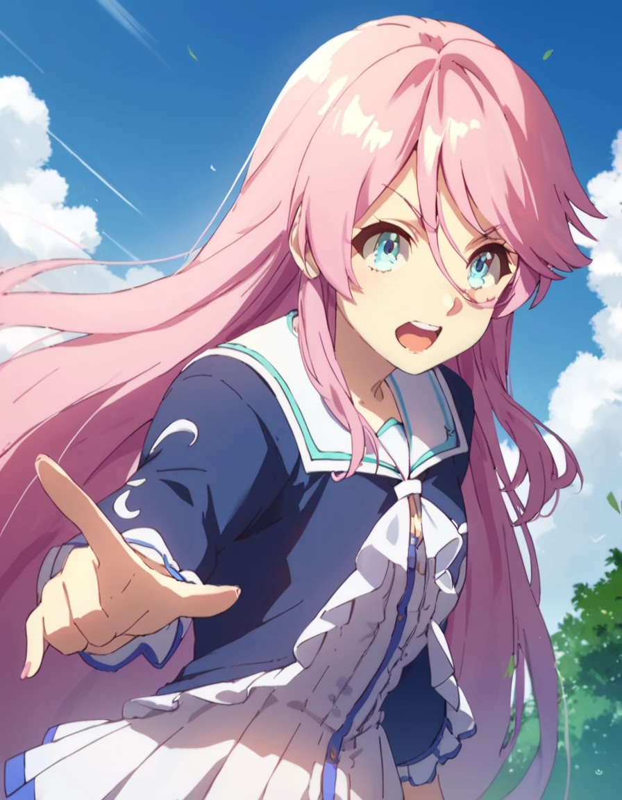 score_9, score_8_up, score_7_up, score_6_up, score_5_up, score_4_up, source_anime,  Flare, very long hair, pink hair, blue eyes, , action pose