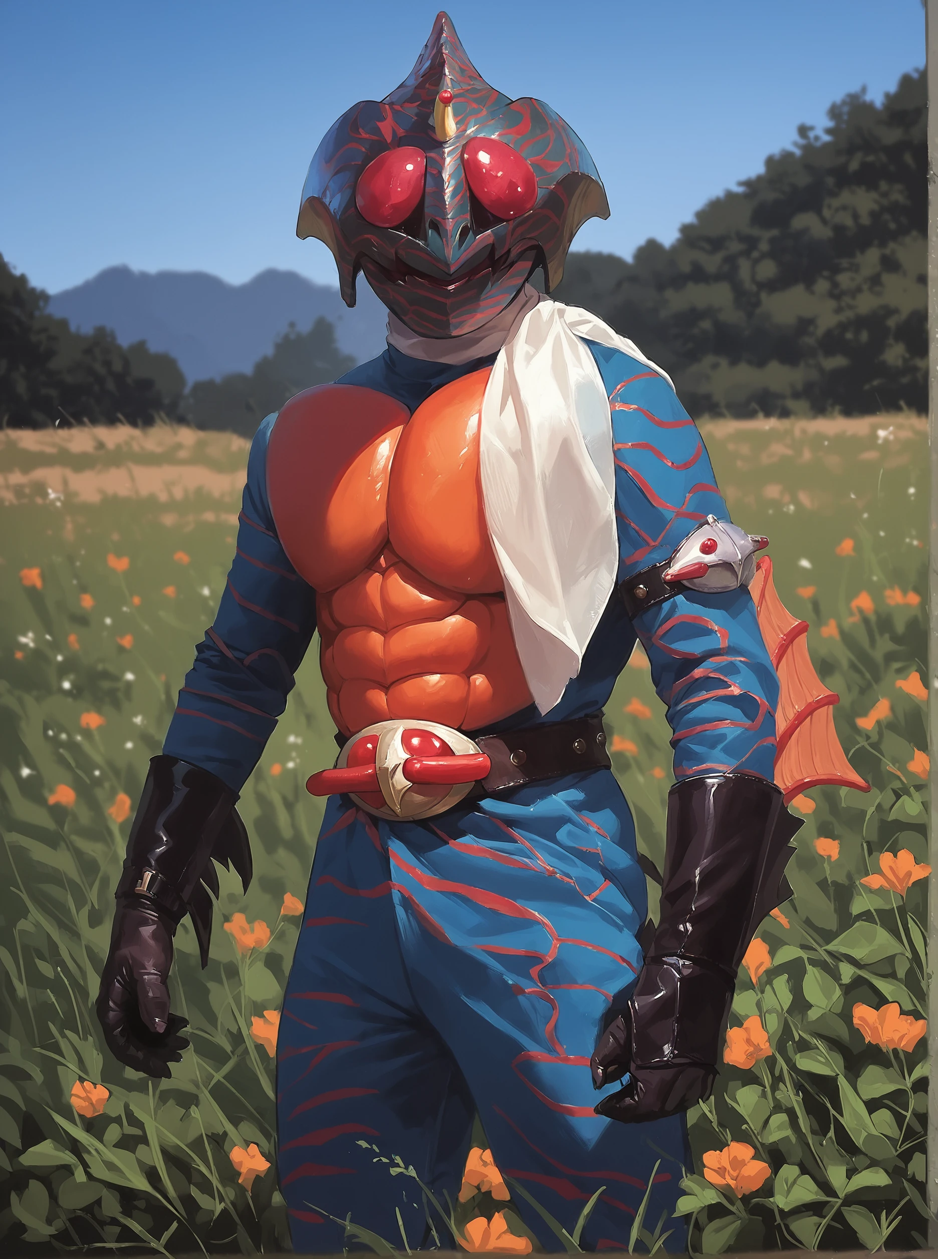 score_9, score_8_up, score_7_up, masterpiece, source_realistic, kamen rider, 1boy, male focus, solo, belt,  outdoor, <lora:sn0wStyle:1> <lora:HKHorrorXL:1>,    <lora:Kamen_rider_amazon_1974:1>