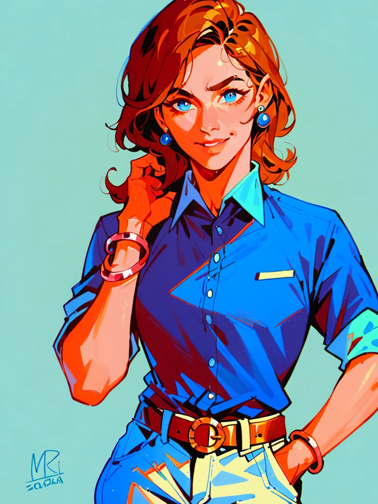 score_9, score_8_up, score_7_up, score_6_up, score_5_up,
mrsturner, blue eyes, brown hair, polo shirt, earrings, bracelet, blue shirt, white pants, belt
, 1girl, solo, center frame, looking at viewer, upper body
<lora:Aarokira_Style:1.2> aarokira <lora:mrsturner-guy-PONYv1:0.8>