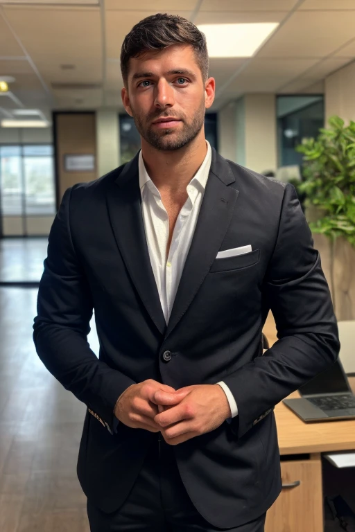 photograph of guy  face focus, upper body High resolution handsome guy, highly detailed, wearing black business suit at the office, (look at viewer) bokeh background, natural light, indoors light, background detailed eyes,  <lora:add_detail:0.6>  <lora:bartwito:0.7> bartwito (blued-eyes), (masterpiece,best quality:1.5)