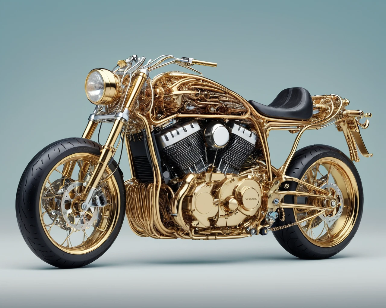 a raw photograph of a (qu4ntum style)(motorcycle),covered in (brass pipes) and (silver circuit wire),hyperrealistic,masterpiece,magazine advertisement,8K wallpaper,wide_shot,from_above,bokhe,depth of field<lora:Qu4ntumPunk_04XL-000007:0.8>