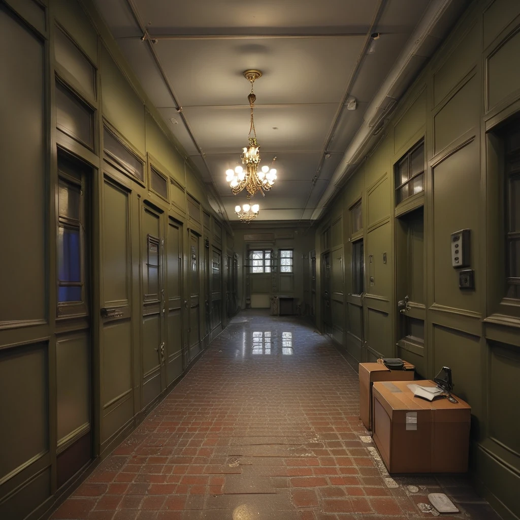 air conditioner, abandoned office, street, school, abandoned, rug, chandelier, scenery, locker, day, box, flower, desk lamp, alley, ceiling, indoors, brick wall