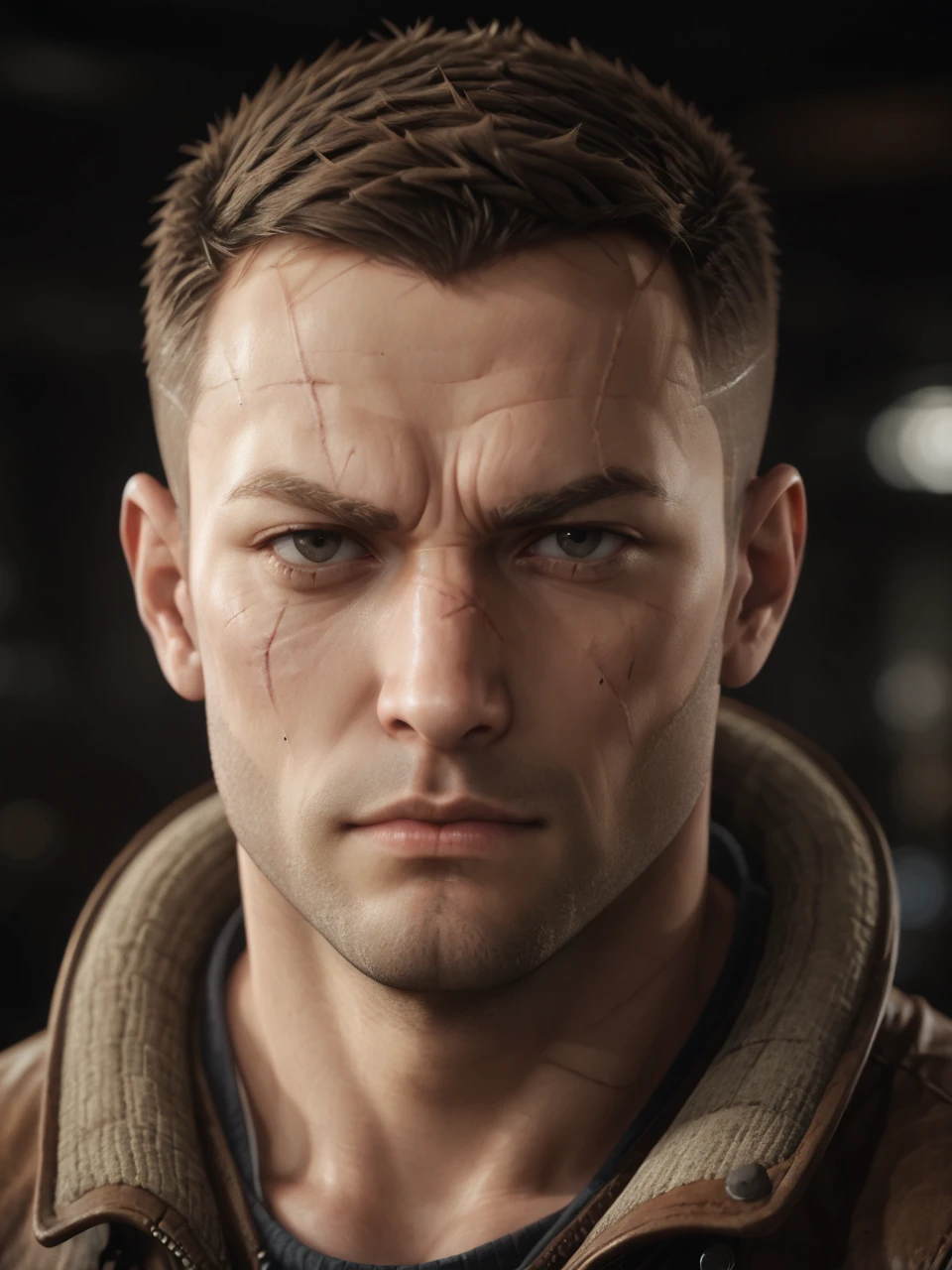 score_9, score_8_up, score_7_up,  score_6_up, BREAK, WJBlazkowicz, short hair, black hair, buzz cut, facial hair, scar, serious face <lora:WJBlazkowicz:1>