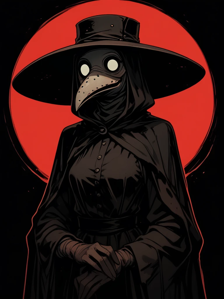 <lora:PlagueDoctor-000008:1> plague doctor, pl@gu3, 1girl, mask, black eyesockets, black eyes,
skinny,hat, black background, red outline,, score_9, score_8_up, score_7_up, score_6_up, score_5_up, score_4_up, BREAK, <lora:Gothic:1> red, black background, red outline,