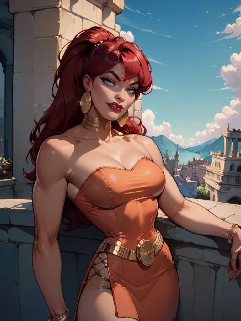 (best quality:1.33), (masterpiece:1.22), (detailed:1.15), (cartoon:1.2), (style of Arthur Adams:1.4),
TeelaQuiron character, 1girl, (red hair), gold tiara, gold armor, muscle legs, abs, Sitting on edge pose,
<lora:quiron_Teela_V2_lora:0.87>