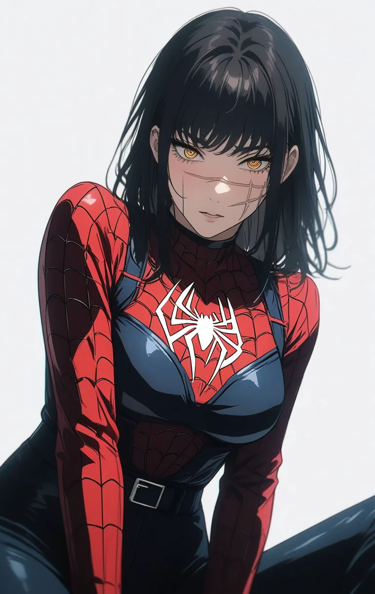 1girl,BREAK source_anime, Yoru from Chainsaw Man, black hair, <lora:yoru:0.8> yoru_\(chainsaw_man\)
spiderman suit ,spiderman logo, seductive,gorgeous,stunning,simple background,white background,blush,high resolution textures,cinematic,extremely detailed  <lora:Spiderman_Suit:0.7>