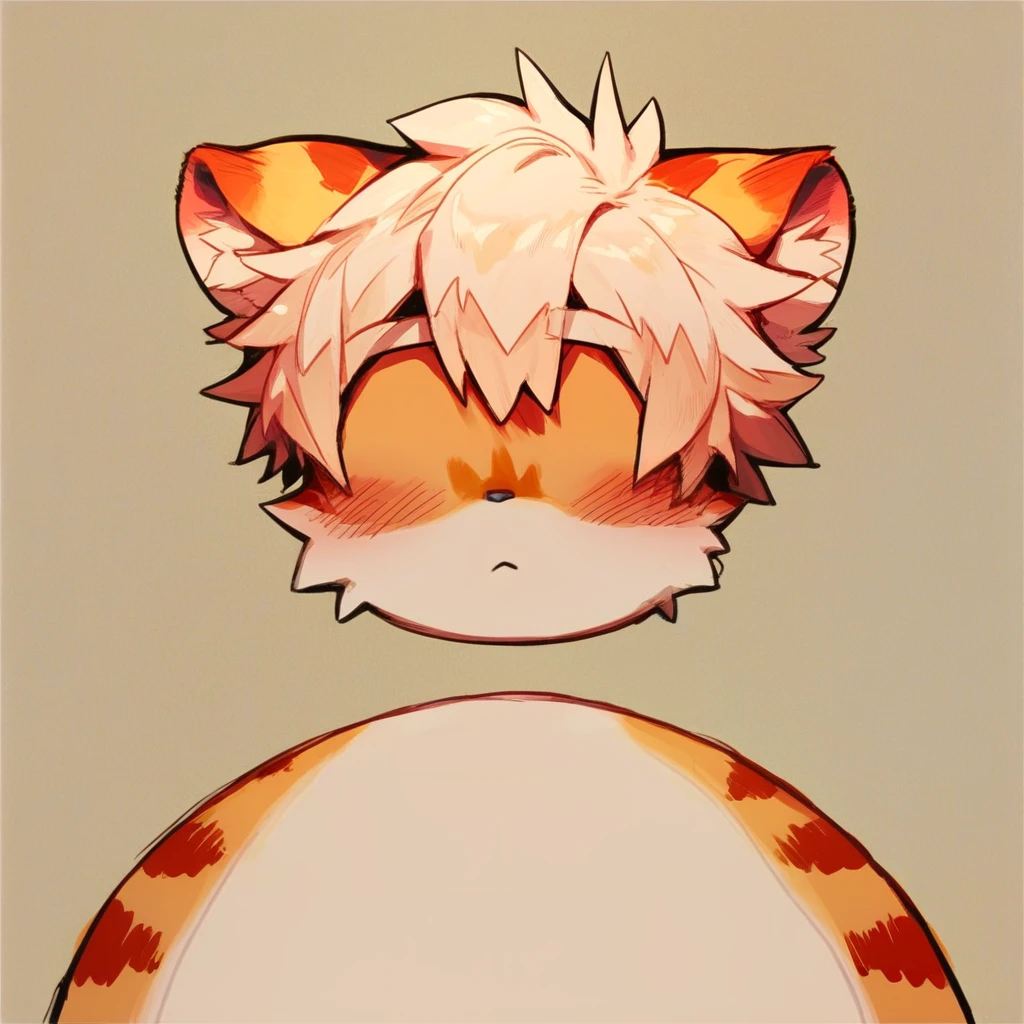 score_9, score_8_up, score_7_up, score_6_up, mikus-pfp, no eyes, simple background, milkytiger, tiger ears, tiger tail, blush,