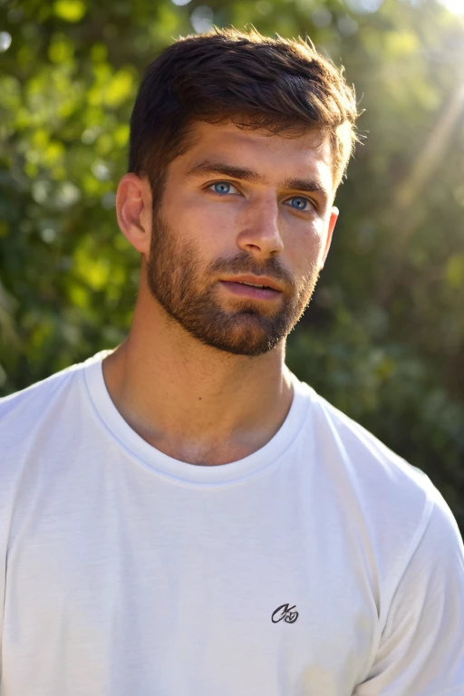 photograph of guy  face focus, upper body High resolution handsome guy, highly detailed, white t-shirt, (look at viewer) bokeh background, sunlight morning, sunburnt, detailed eyes,  <lora:add_detail:0.6>  <lora:bartwito:0.75> bartwito (blued-eyes) (full beard), (masterpiece,best quality:1.5)