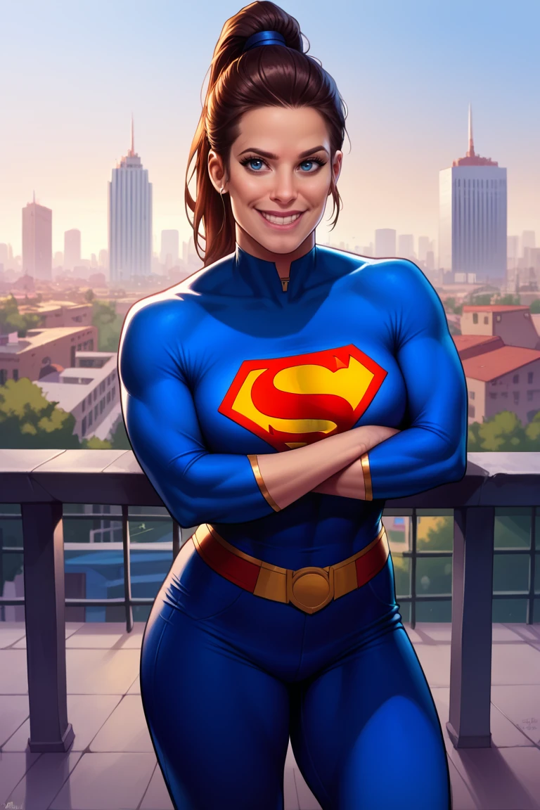 score_9, score_8, score_7, dressed as Supergirl,city, Giorgia_Villa, female, 1girl, solo female,, smiling, ponytail<lora:EMS-449458-EMS:1.000000>