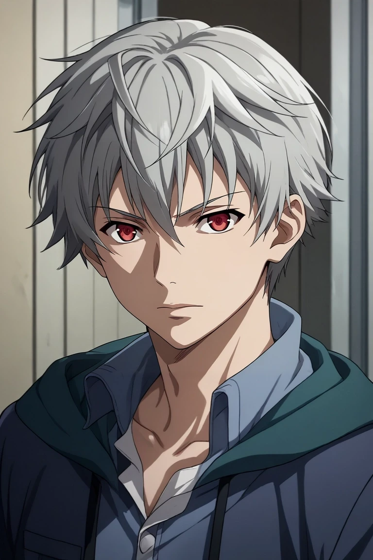 score_9, score_8_up, score_7_up, source_anime, rating_safe, , (photorealistic:0.6), , , 1boy, solo, male focus, <lora:aru_akise_pony:0.96>, aru_akise, grey hair, red eyes, short hair, , , <lora:sdxl_lightning_8step_lora:1>