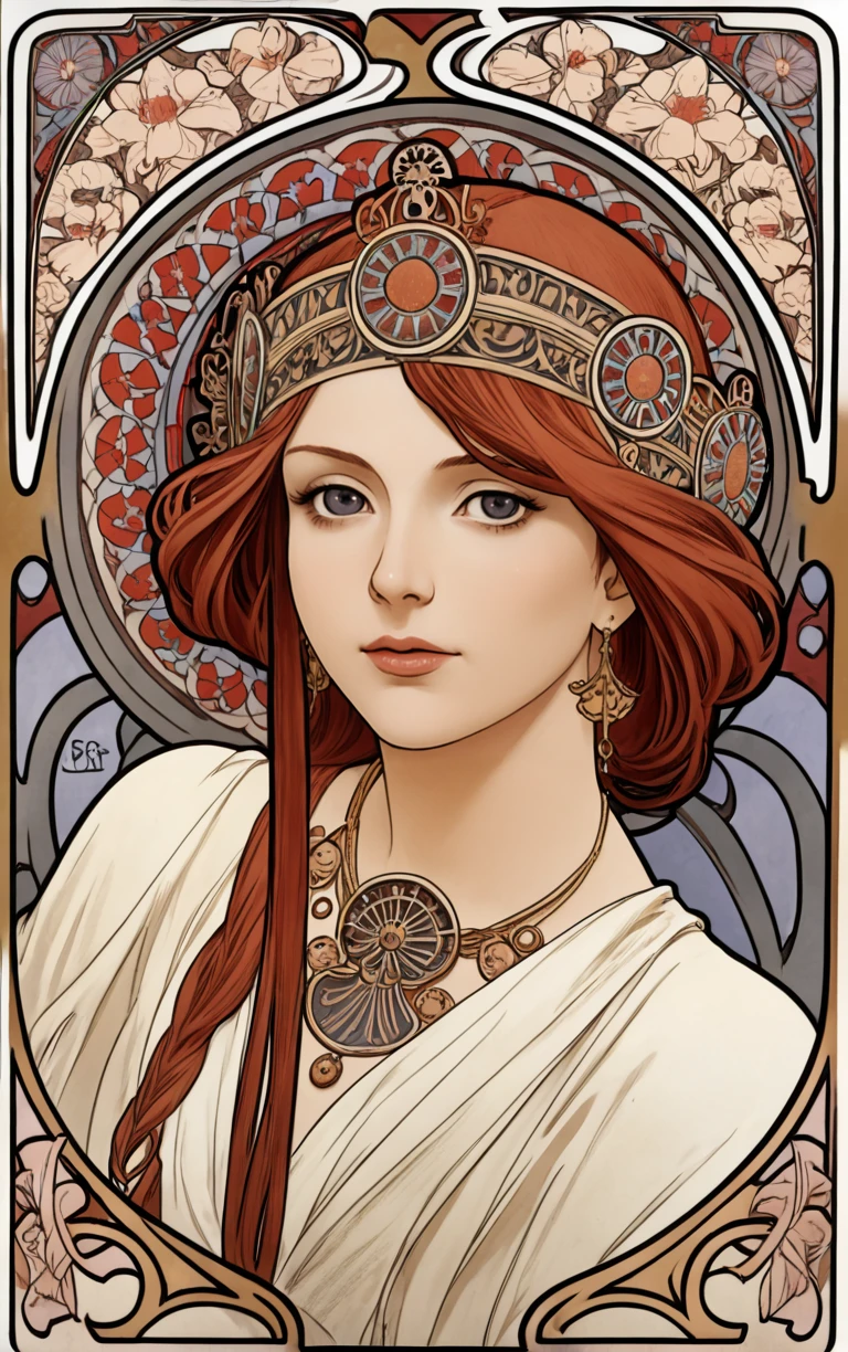 <lora:Mucha:1> mucha, art nouveau,
black and red,