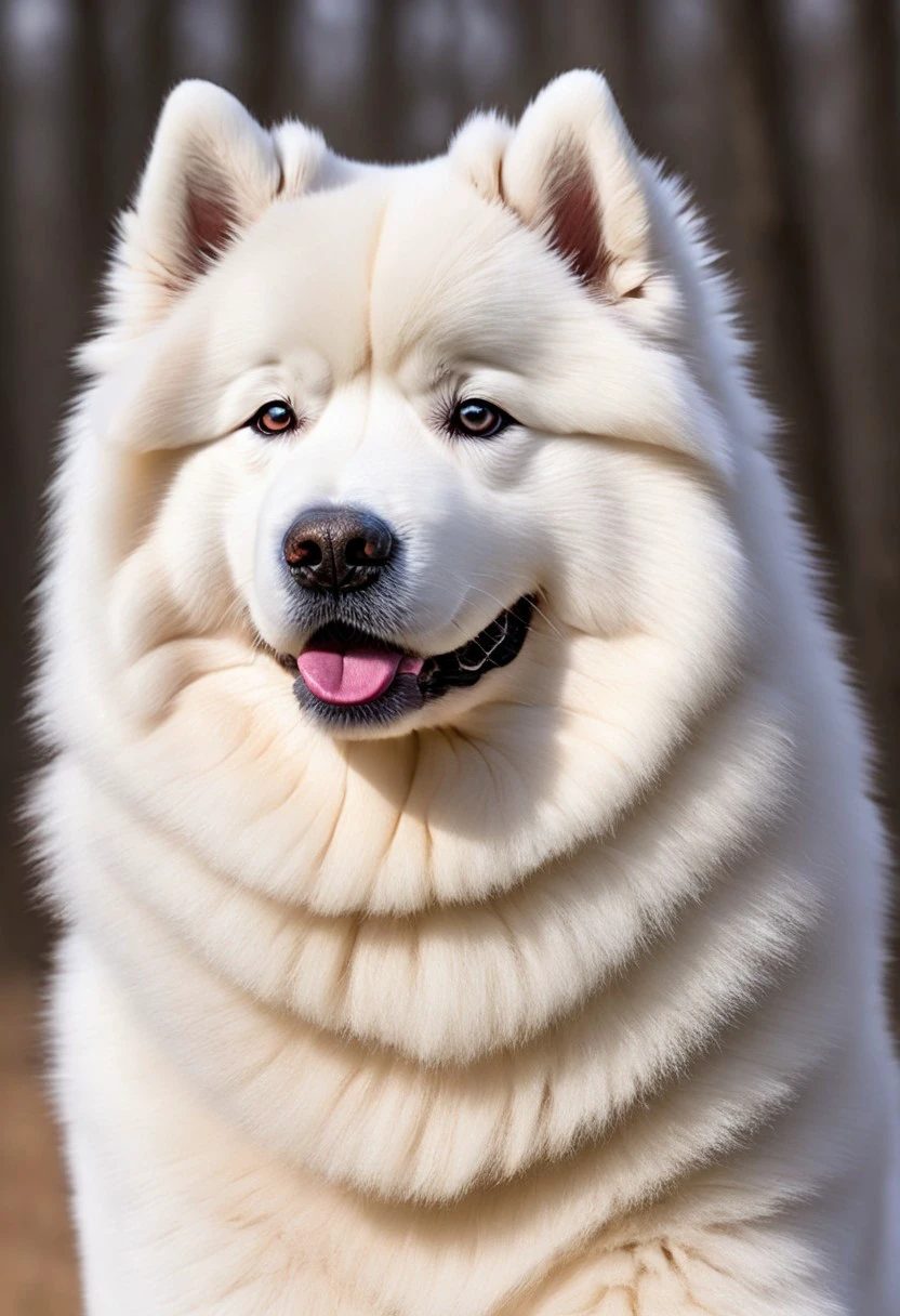 super realistic image ultra quality and super high resolution and sharp focus, photorealistic style of dog breed Samoyed dynamic pose,