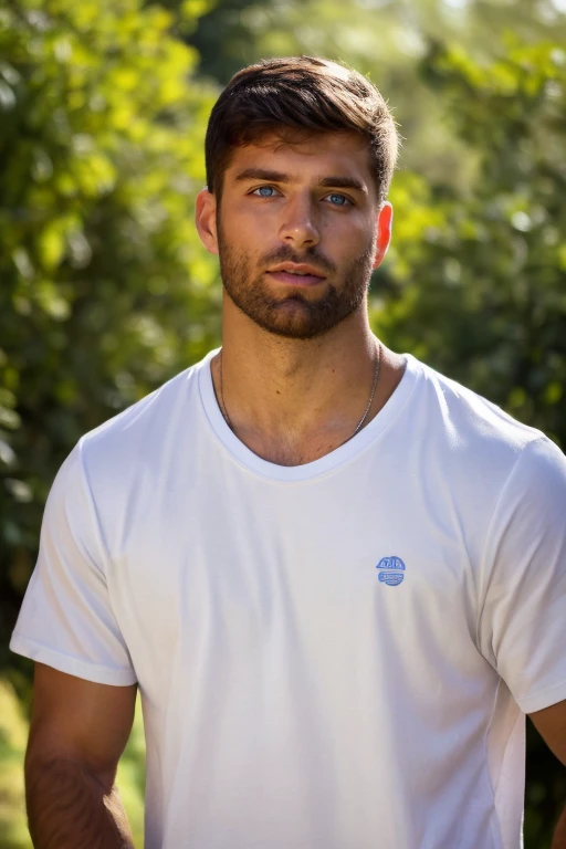 photograph of guy  face focus, upper body High resolution handsome guy, highly detailed, white t-shirt, (look at viewer) bokeh background, sunlight morning, sunburnt, detailed eyes,  <lora:add_detail:0.6>  <lora:bartwito:0.75> bartwito (blued-eyes) (full beard), (masterpiece,best quality:1.5)