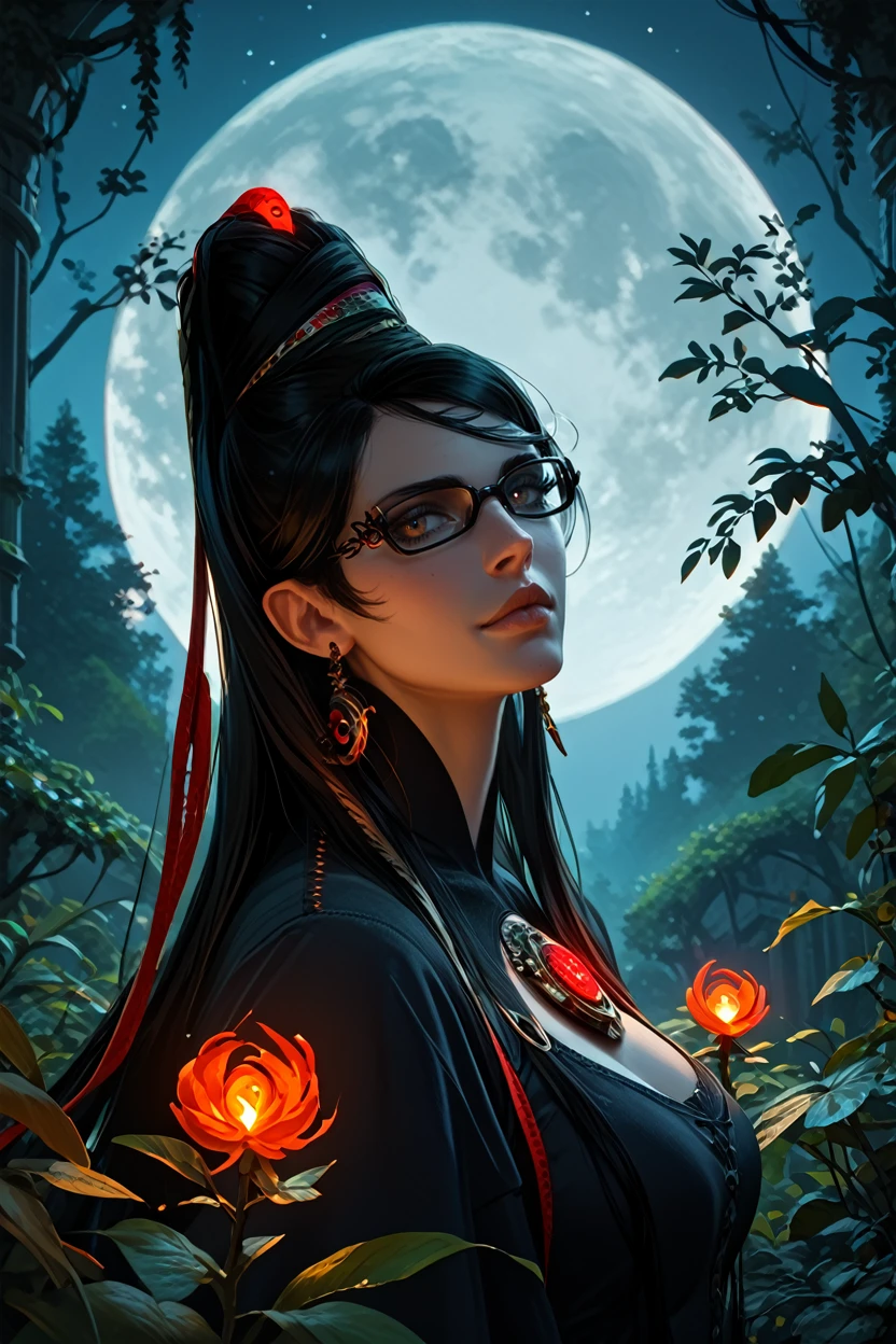 score_9, score_8_up, score_7_up, score_6_up
<lora:BBayo:1.0>
BBayo, 1girl, black hair, long hair, glasses, looking at viewer, a decaying abandoned mansion in a lush overgrown forest, full moon glowing red in a dark night sky