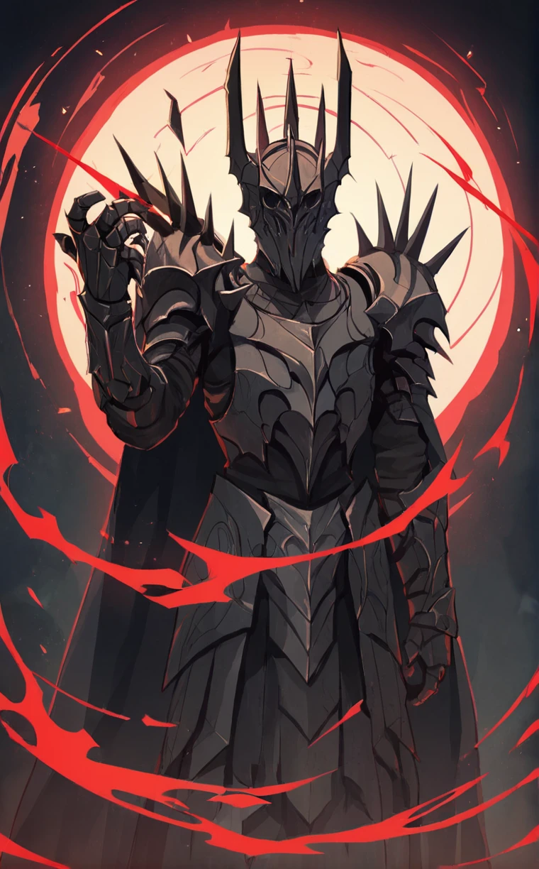 <lora:Sauron_v2:0.8> sauron, solo, weapon, cape, black armor, full armor, gauntlets, spikes
black background, red outline, 
1boy, helmet,
vector style,, score_9, score_8_up, score_7_up, score_6_up, score_5_up, score_4_up, BREAK