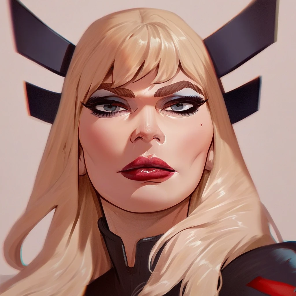 End_IllyanaRasputin_Magik, long hair, blonde hair, looking at viewer, lipstick, solo, lips, makeup, 1girl, score_9, score_8_up, score_7_up, score_6_up, score_5_up, score_4_up,
