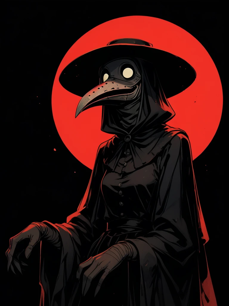 <lora:PlagueDoctor-000008:1> plague doctor, pl@gu3, 1girl, mask, black eyesockets, black eyes,
skinny,hat, black background, red outline,, score_9, score_8_up, score_7_up, score_6_up, score_5_up, score_4_up, BREAK, <lora:Gothic:1> red, black background, red outline,