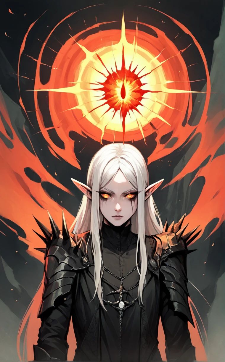 score_9, score_8_up, score_7_up, score_6_up, score_5_up, score_4_up, BREAK
androgynous,1boy, fullbody,
beautiful face, glowing orange eyes, white hair, elf, eye motif, slitted eyes, 
<lora:Sauron_v2:1> sauron, solo, weapon, cape, gauntlets, spikes, black robe,
<lora:Gothic:0.5> red, black background, red outline,,