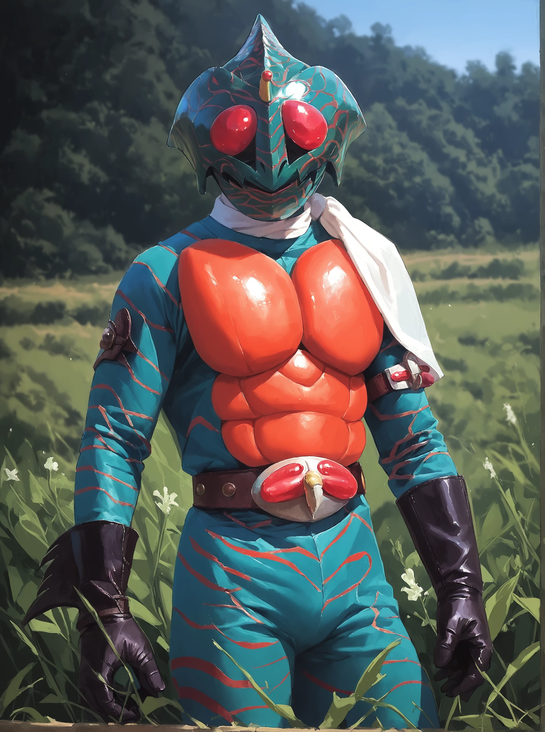 score_9, score_8_up, score_7_up, masterpiece, source_realistic, kamen rider, 1boy, solo, male focus, belt, green bodysuit,  outdoor, <lora:sn0wStyle:1> <lora:HKHorrorXL:1>,    <lora:Kamen_rider_amazon_1974:1>