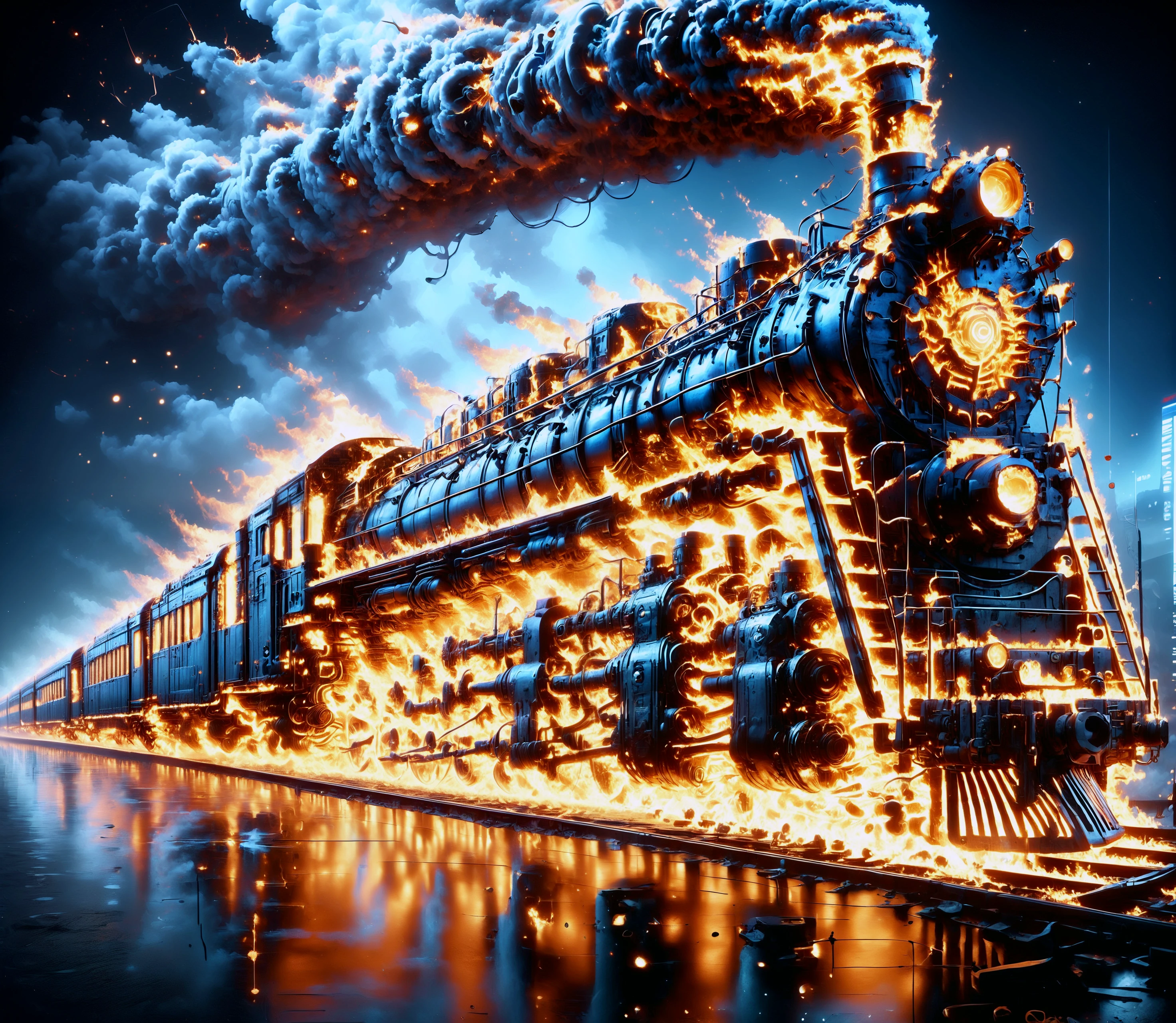 score_9, score_8_up, score_7_up,

f1r3, a train is made entirely of fire, exhaust gases,

night, (reflection:1.1), iced ground