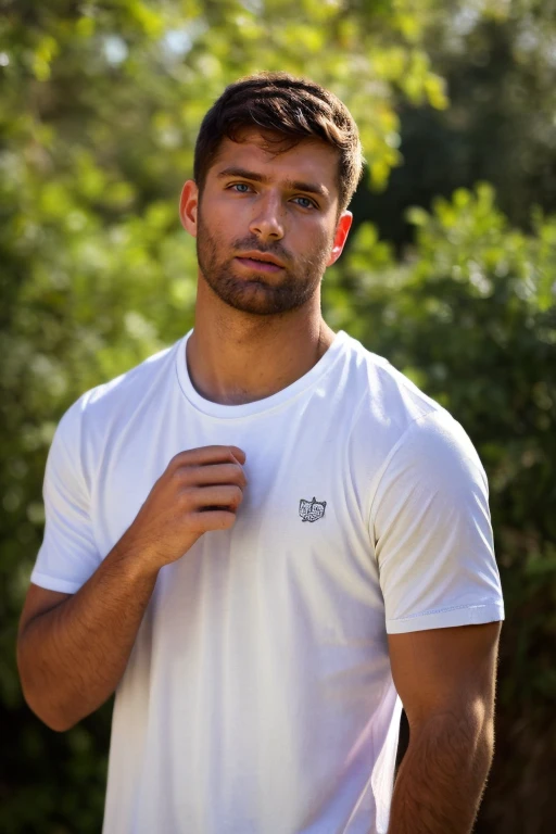 photograph of guy  face focus, upper body High resolution handsome guy, highly detailed, white t-shirt, (look at viewer) bokeh background, sunlight morning, sunburnt, detailed eyes,  <lora:add_detail:0.7>   <lora:bartwito:0.8> bartwito (blued-eyes), (masterpiece,best quality:1.5)