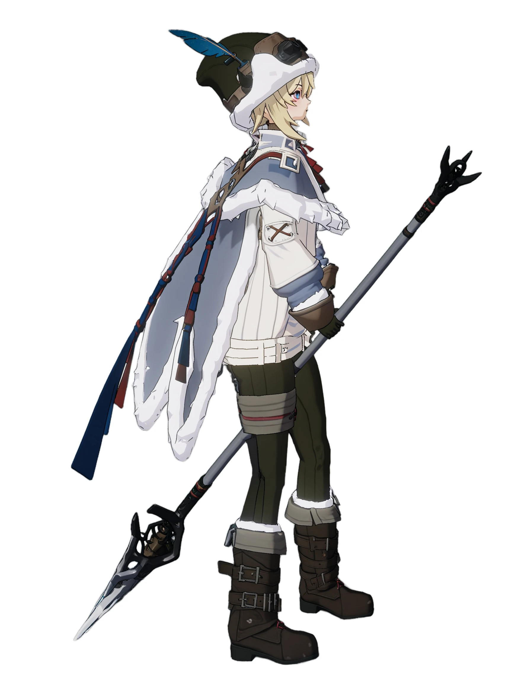 score_9,score_8_up,score_7_up,
<lora:shanduola_pony:0.85>,shanduola, 3dshanduola, 1girl, solo, fur trim, holding, boots, blonde hair, weapon, holding weapon, hat, gloves, white background, brown footwear, full body, brown gloves, pantyhose, standing, simple background, cape, fur-trimmed boots, sweater, polearm,3d,