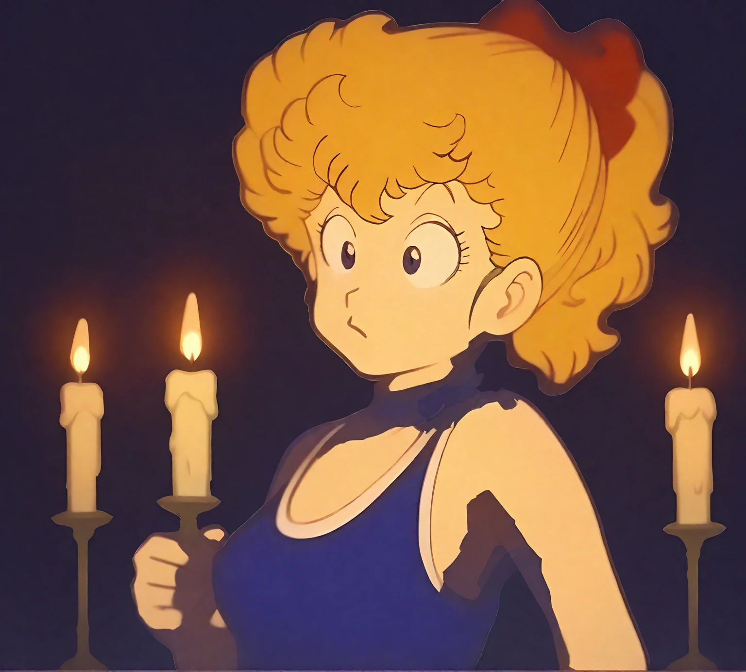 <lora:akane-kimidori_pony_v1:1> an image of akane kimidori posing for a picture   "Candlelit Intimacy: Create an intimate ambiance with candles, capturing the model in a sensual pose against a dark background", blonde hair, score_9, score_6_up, score_7_up