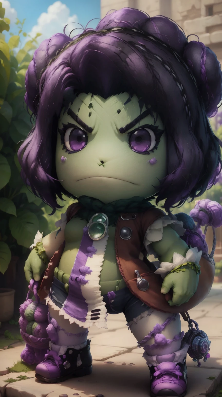 <lora:littlebigplanet:1> littlebigplanet sackgirl <lora:SheHulk:0.5>she hulk(marvel)  green skin, purple and white clothes, angry, green face, marvel super hero, (Masterpiece:1.3) (best quality:1.2) (high quality:1.1)