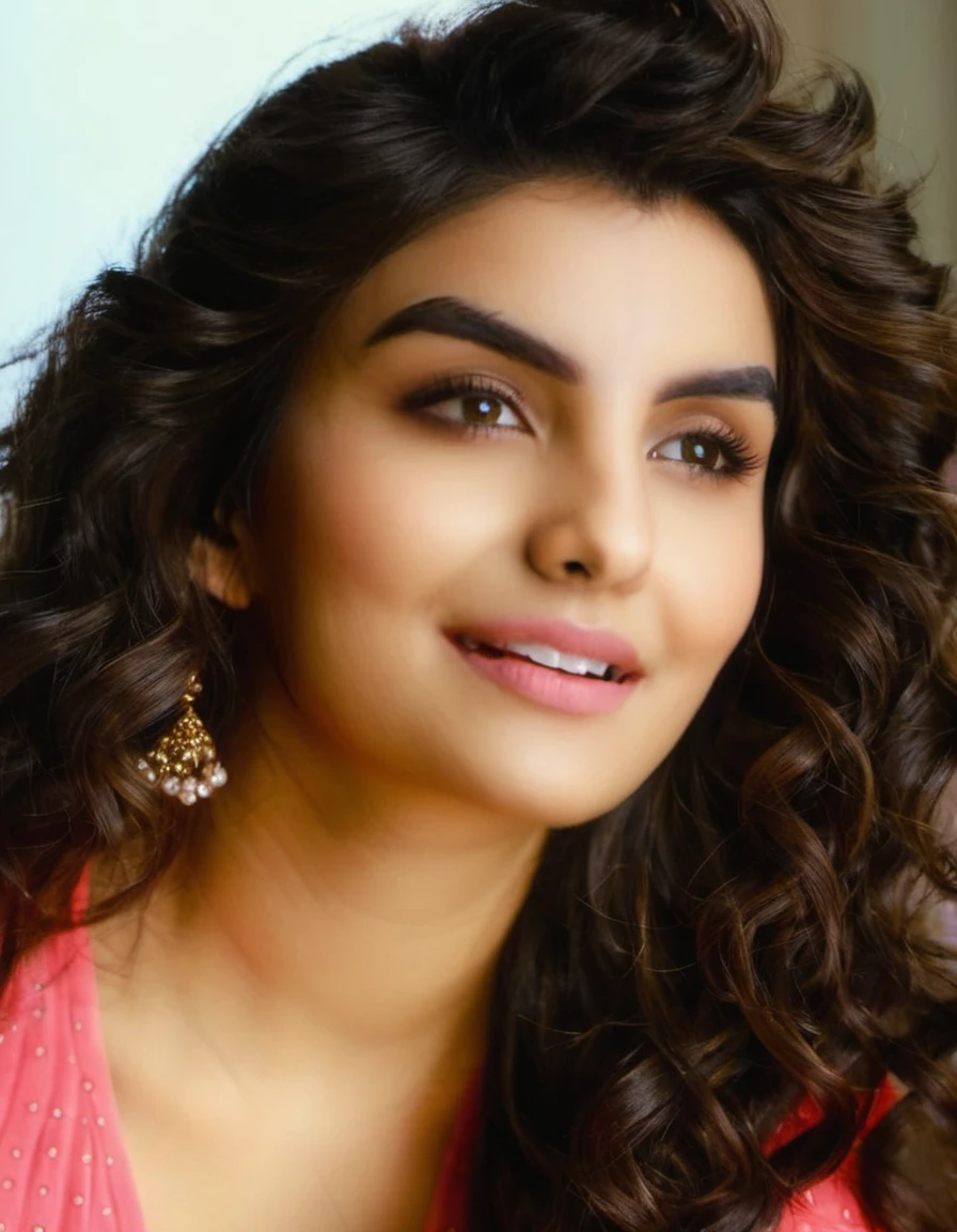 photograph AnveshiJain,An image of a poised young woman with shoulder-length wavy dark blonde hair. She is looking directly at the viewer with a soft, assured gaze. She is wearing a fitted, long-sleeved, dark charcoal V-neck top with small, light speckles, giving the appearance of a subtle shimmer. The top is gathered at one side to highlight her figure. One hand is casually running through her hair while the other rests by her side. The setting is indoors with natural lighting that enhances the soft makeup on her fair skin, complete with defined eyebrows and light pink lipstick., 50mm . cinematic 4k epic detailed 4k epic detailed photograph shot on kodak detailed cinematic hbo dark moody, 35mm photo, grainy, vignette, vintage, Kodachrome, Lomography, stained, highly detailed, found footage, AnveshiJain,An image of a poised young woman with shoulder-length wavy dark blonde hair. She is looking directly at the viewer with a soft, assured gaze. She is wearing a fitted, long-sleeved, dark charcoal V-neck top with small, light speckles, giving the appearance of a subtle shimmer. The top is gathered at one side to highlight her figure. One hand is casually running through her hair while the other rests by her side. The setting is indoors with natural lighting that enhances the soft makeup on her fair skin, complete with defined eyebrows and light pink lipstick, complimentary colors, dramatic background, perfect composition, sharp, clear focus, very inspirational, elegant, highly detailed, color rich