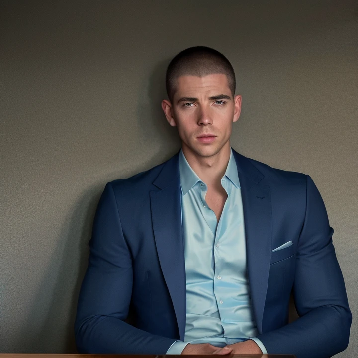 medium photo of Matthis coleman, buzz cut, solo, man, wearing a blue navy suit, looking at viewer, sit, detailed face, 8k, masterpiece, hd,  <lora:Matthis_Coleman_V2.0:0.7>