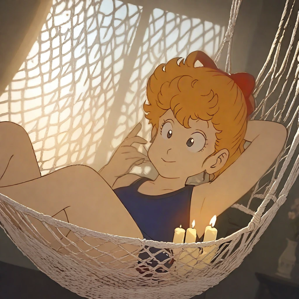 <lora:akane-kimidori_pony_v1:1> an image of akane kimidori posing for a picture   "Sensual Candlelit Hammock: Capture a sensual moment in a candlelit hammock for a warm and intimate feel",, score_9, score_6_up, score_7_up