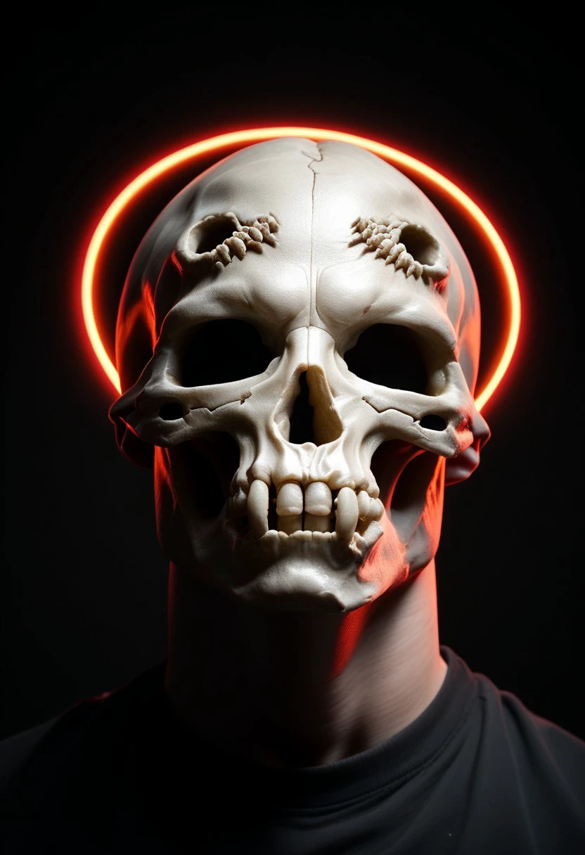 end_synth_tn100, solo, skull, male focus, glowing, 1other, black background, crack,  synthwave, vaporwave, gradient overlay, neon aesthetic, retrowave, punkwave, cyberpunk Score_PnyReal