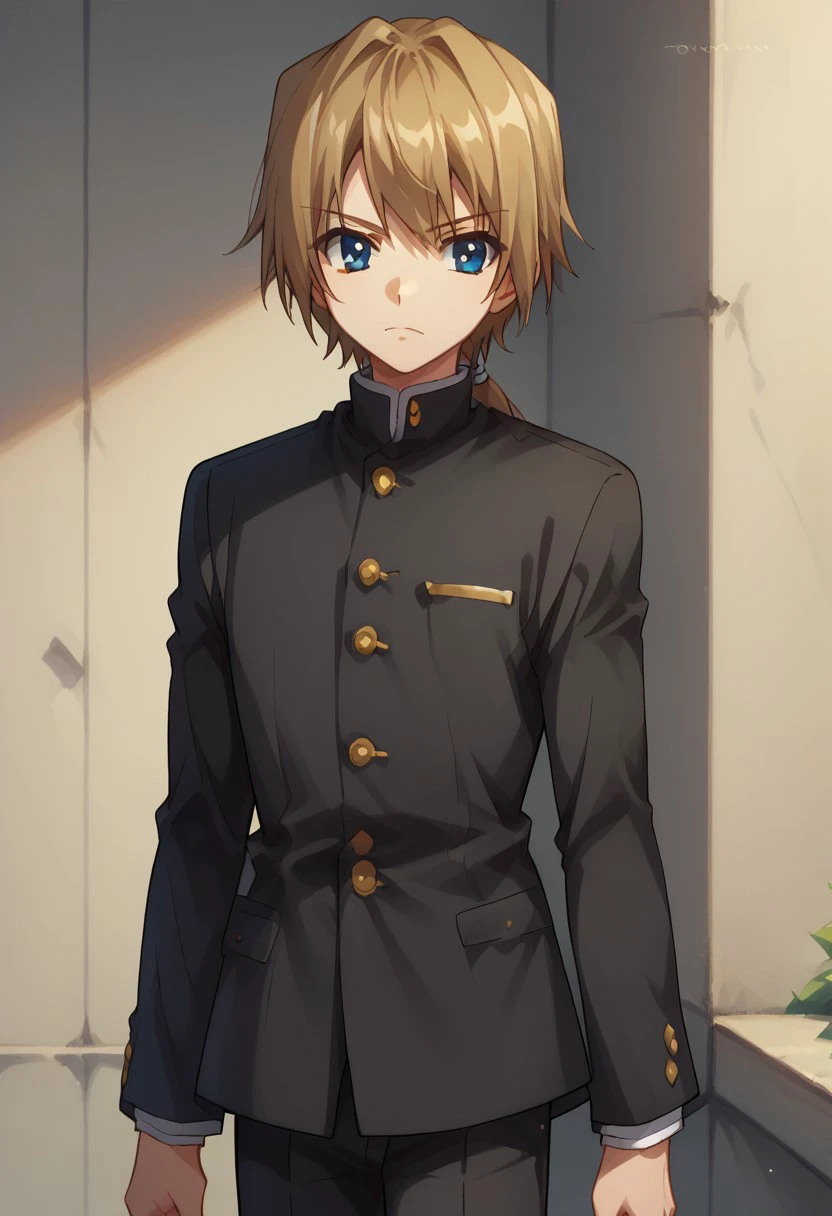 score_9, score_8_up, score_7_up, source_anime, highly detailed,
jironezu, 1boy, male focus, blue eyes, blonde hair, ponytail,
solo, male focus, gakuran, school uniform, black uniform, black pants,  long sleeves, pants,