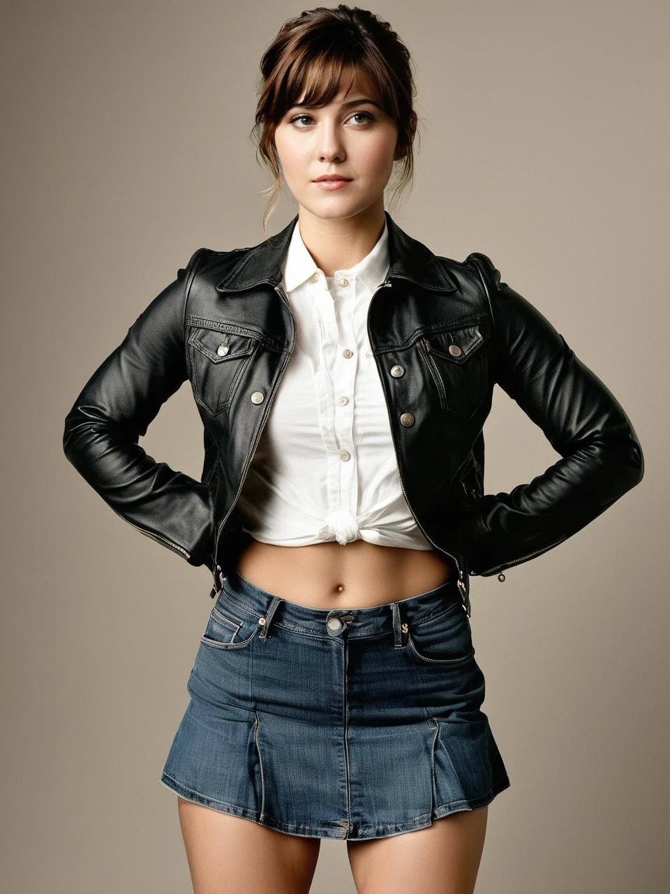 best quality<lora:melwinstead_v1.6_SDXL:1>melwinstead,jacket,jean skirt,squatting, best quality,masterpiece,