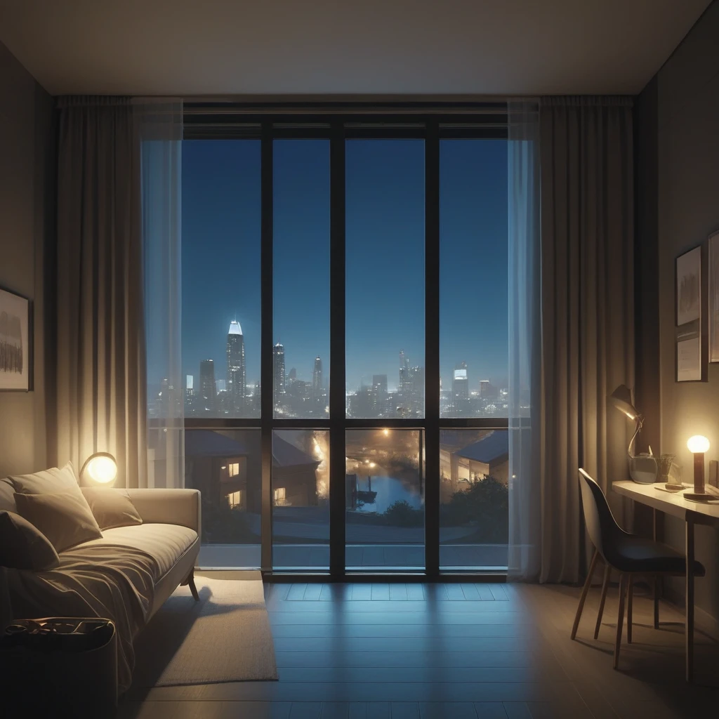 score_9, score_8_up, score_7_up, score_6_up, score_5_up, score_4_up, zPDXL2,source_anime,rating_questionable, 1person, night time, night <lora:Modern_Apartment:0.8> 4partment, indoors, window, scenery, cityscape