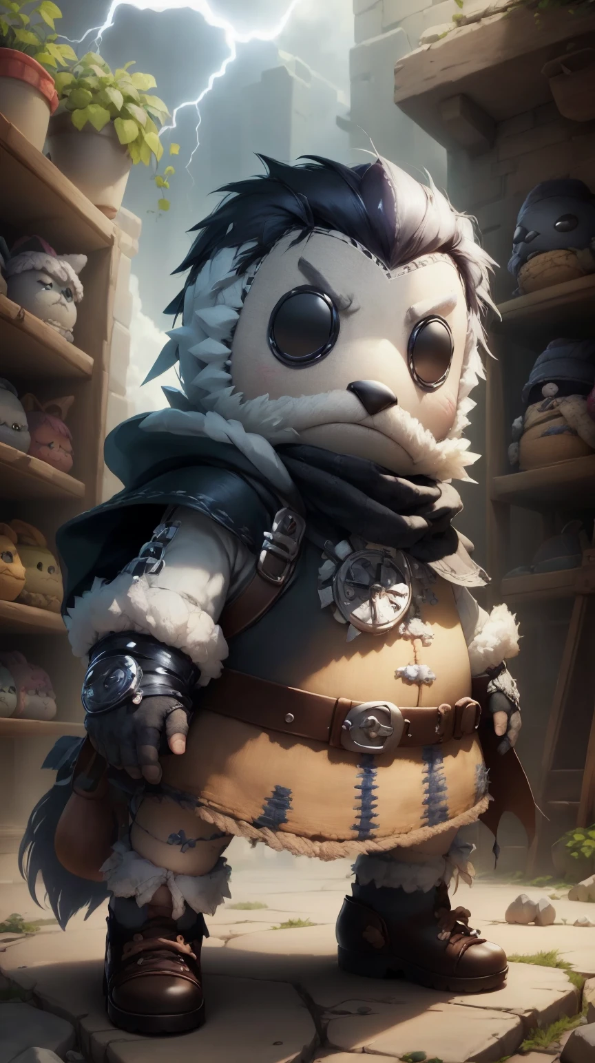 <lora:littlebigplanet:1> littlebigplanet sackbaby Odin old man god, eyepatch on one eye and other eye normal, big white beard, metallic dark shiny armor. Raven pet animal. Lightning magic, marvel super hero, (Masterpiece:1.3) (best quality:1.2) (high quality:1.1)