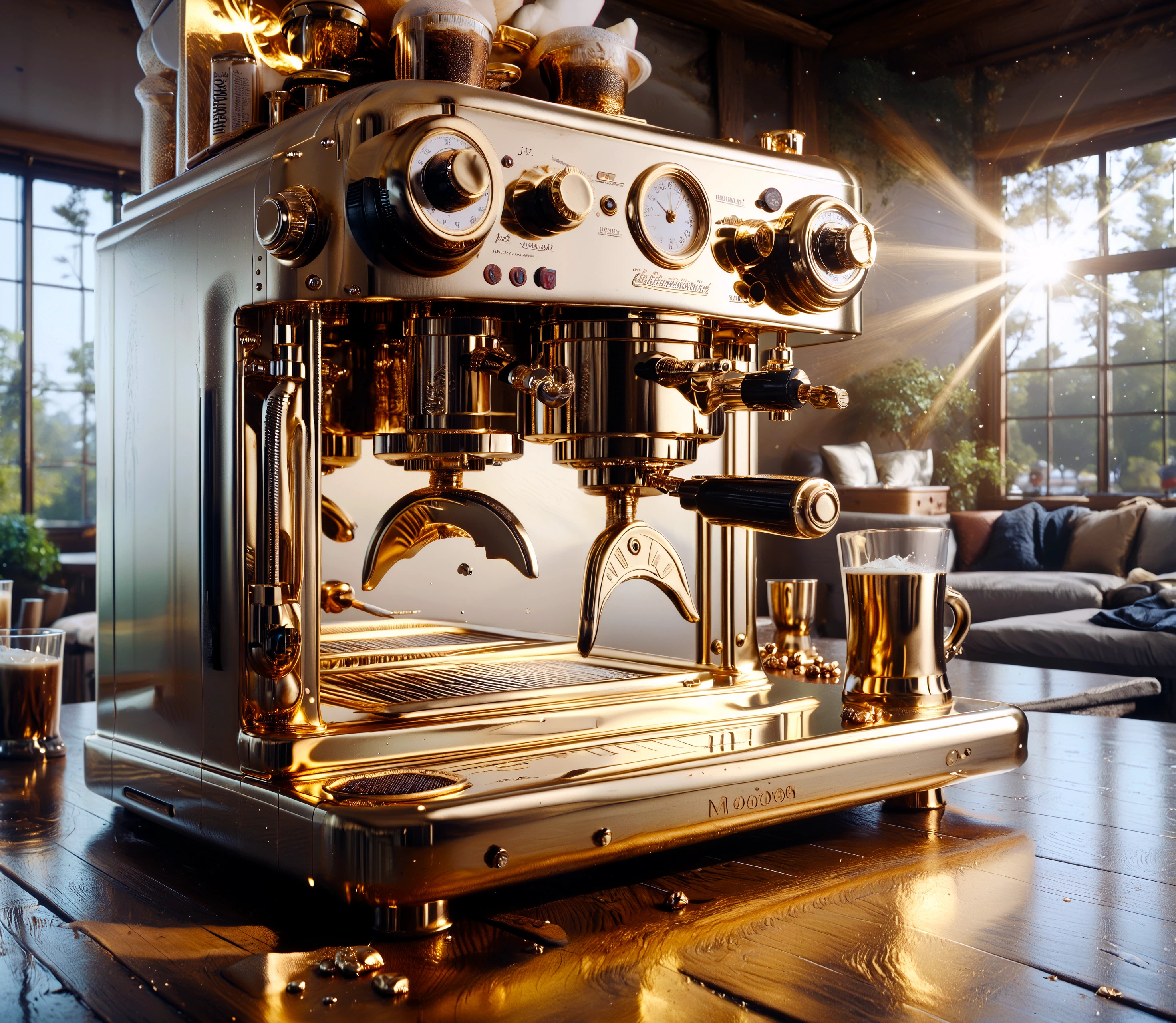 score_9, score_8_up, score_7_up,

60ld, a coffee machine is made entirely of gold, sharp detail,

(reflection:1.1), sunrays, 