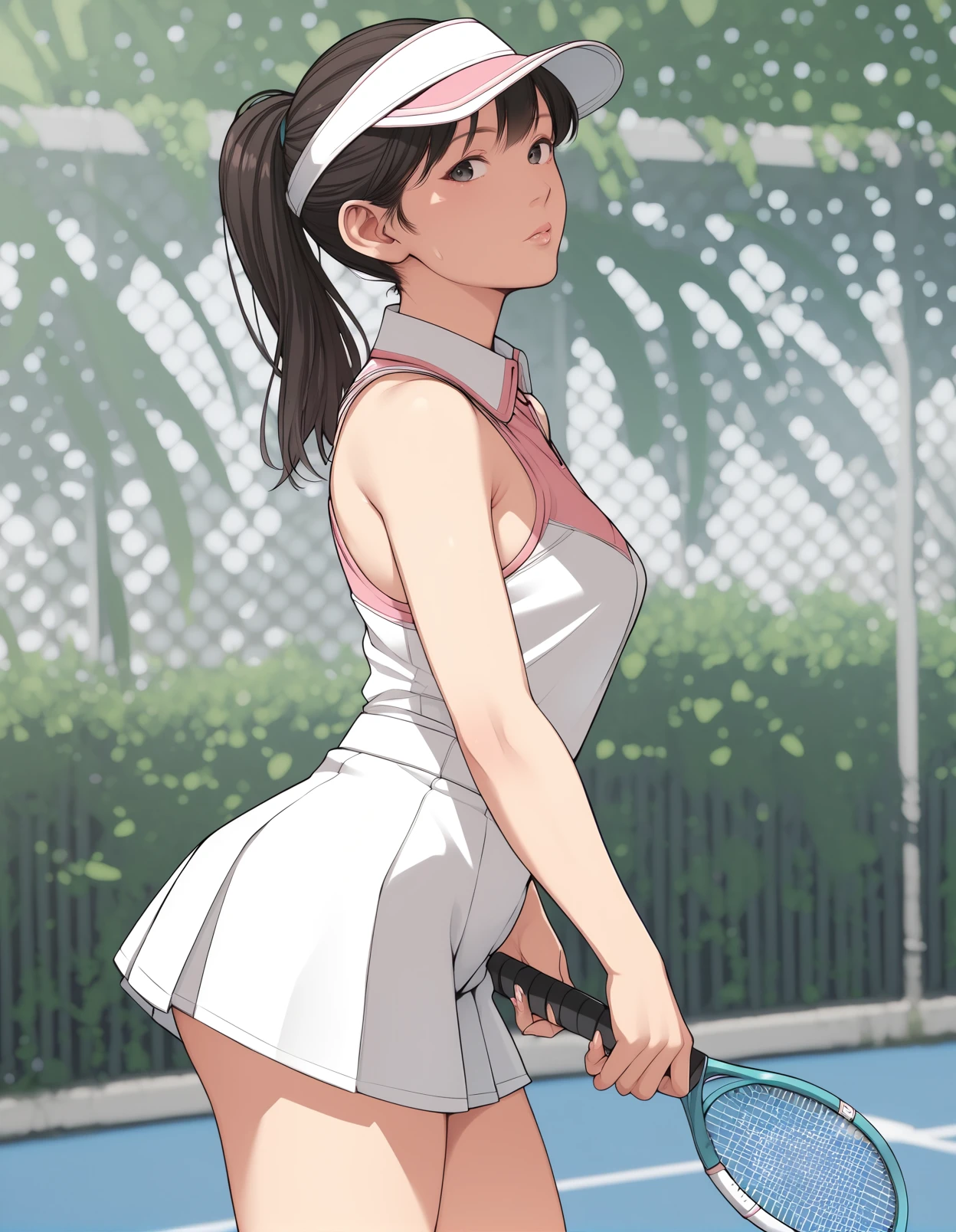 score_9, score_8_up, score_7_up,score_6_up,score_5_up,score_4_up,  1girl, tennis uniform, from side, looking at viewer, visor cap, cowboy shot, 
 <lora:backfishcalter_style_pony6_v3-000034:1>