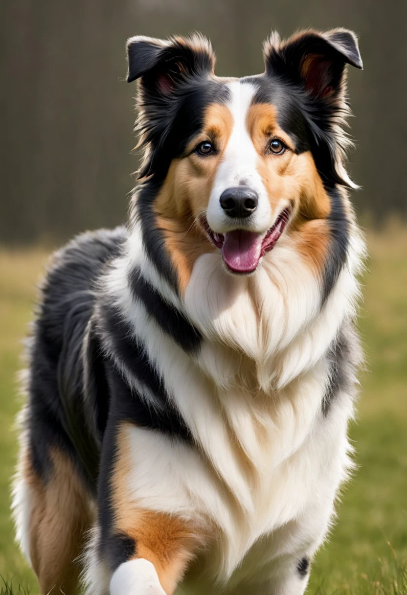 super realistic image ultra quality and super high resolution and sharp focus photorealistic style Collie breed dog dynamic pose