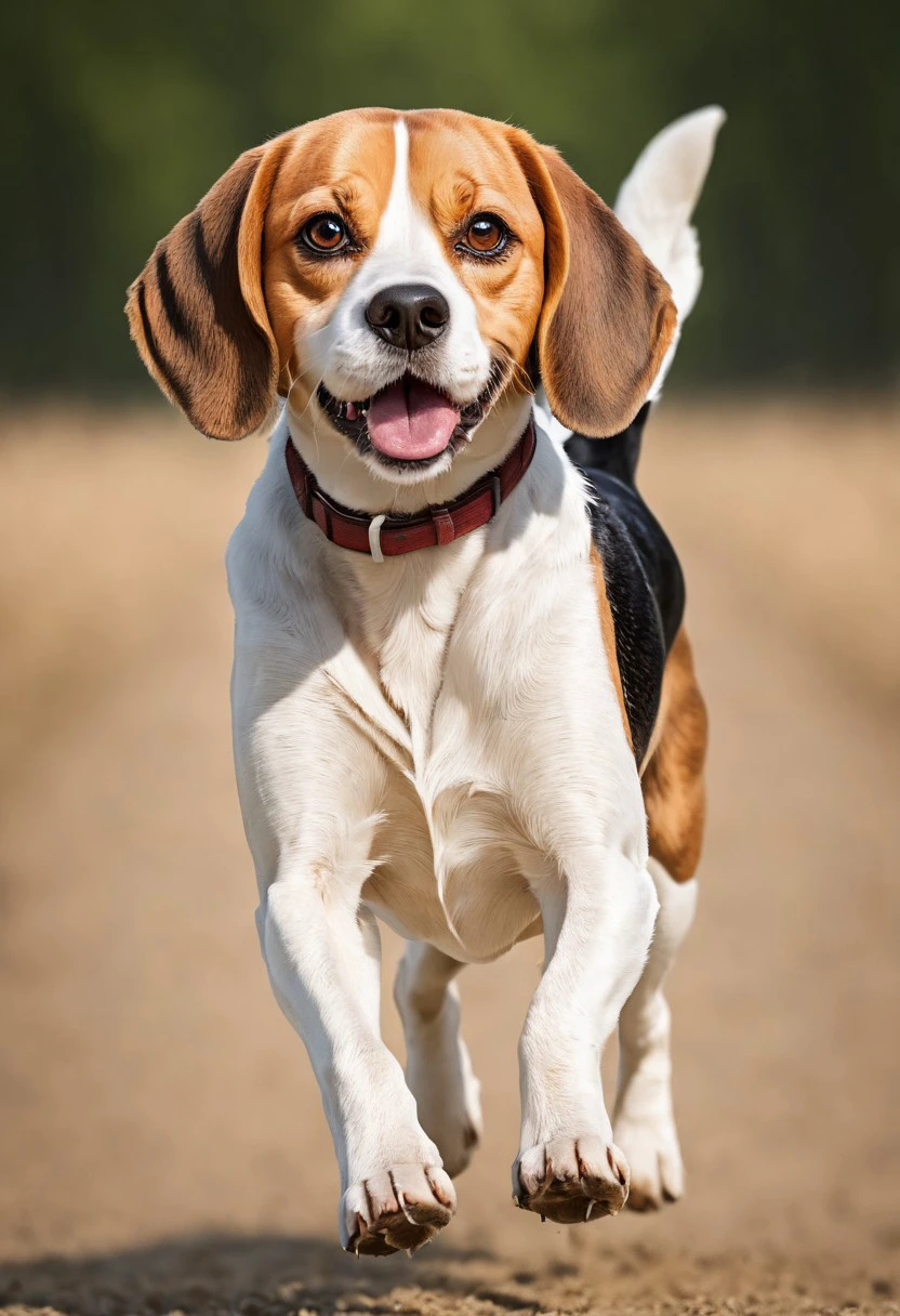 super realistic image ultra quality and super high resolution and sharp focus photorealistic style of Beagle dog dynamic pose cheerful and friendly