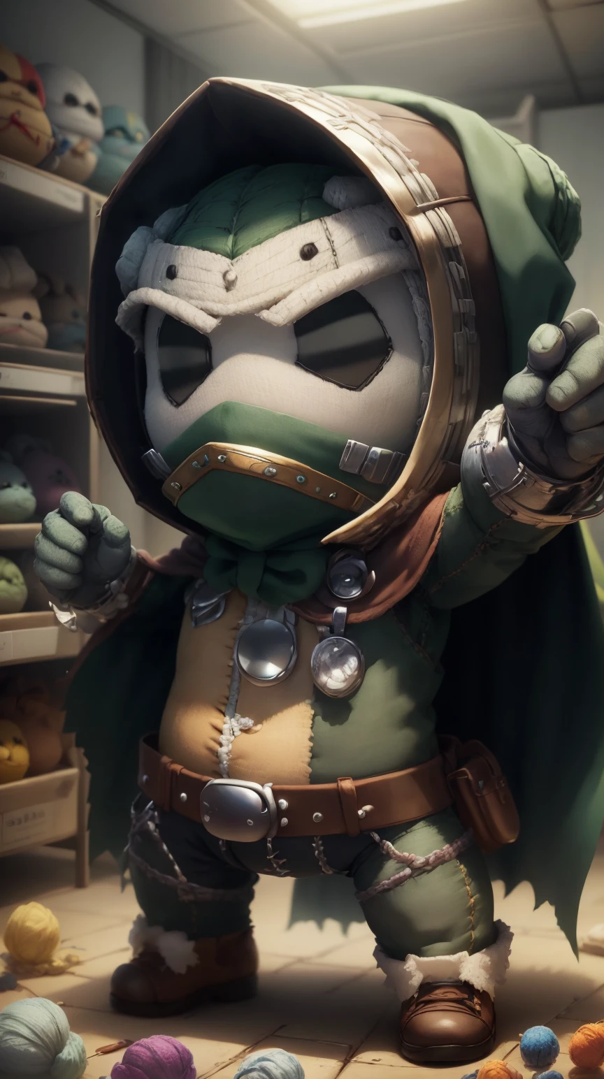 <lora:littlebigplanet:1> littlebigplanet sackboy Doctor Doom Green suit, cape. Metal mask covering face, marvel super hero, (Masterpiece:1.3) (best quality:1.2) (high quality:1.1)