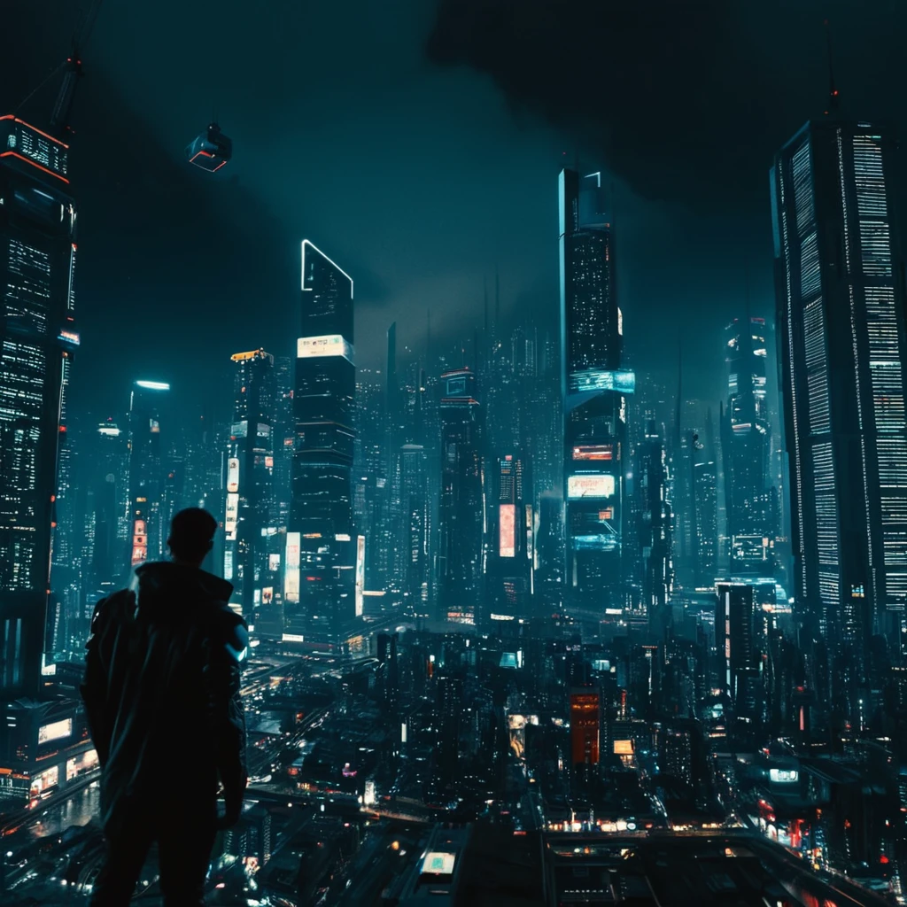 cinematic film still of <lora:cyberpunk style v3:1>
In Cyberpunk city a city with a lot of tall buildings at night,bionic,transhuman,Dystopia,Dystopian,kakotopia,Science fiction,high tech,low life,societal collapse,Artificial,Posthuman,future,futuristic,Artificial intelligence,Cyborg,genetically-enhanced humans,sci-fi,Cyberpunk Style,outdoors,sky,no humans,night,building,scenery,science fiction,city,cityscape,dark,skyscraper,city lights,crane (machine),Cyberpunk Style , science fiction, futuristic setting, detailed background, dramatic light, dramatic shadow light, contrast, cinematic color, cinematic look, filmic, realistic, realism, perfection, perfect, different, cinematic, film, cinematography, artstation, Cyberpunk city style, Cyberpunk style, shallow depth of field, vignette, highly detailed, high budget, bokeh, cinemascope, moody, epic, gorgeous, film grain, grainy