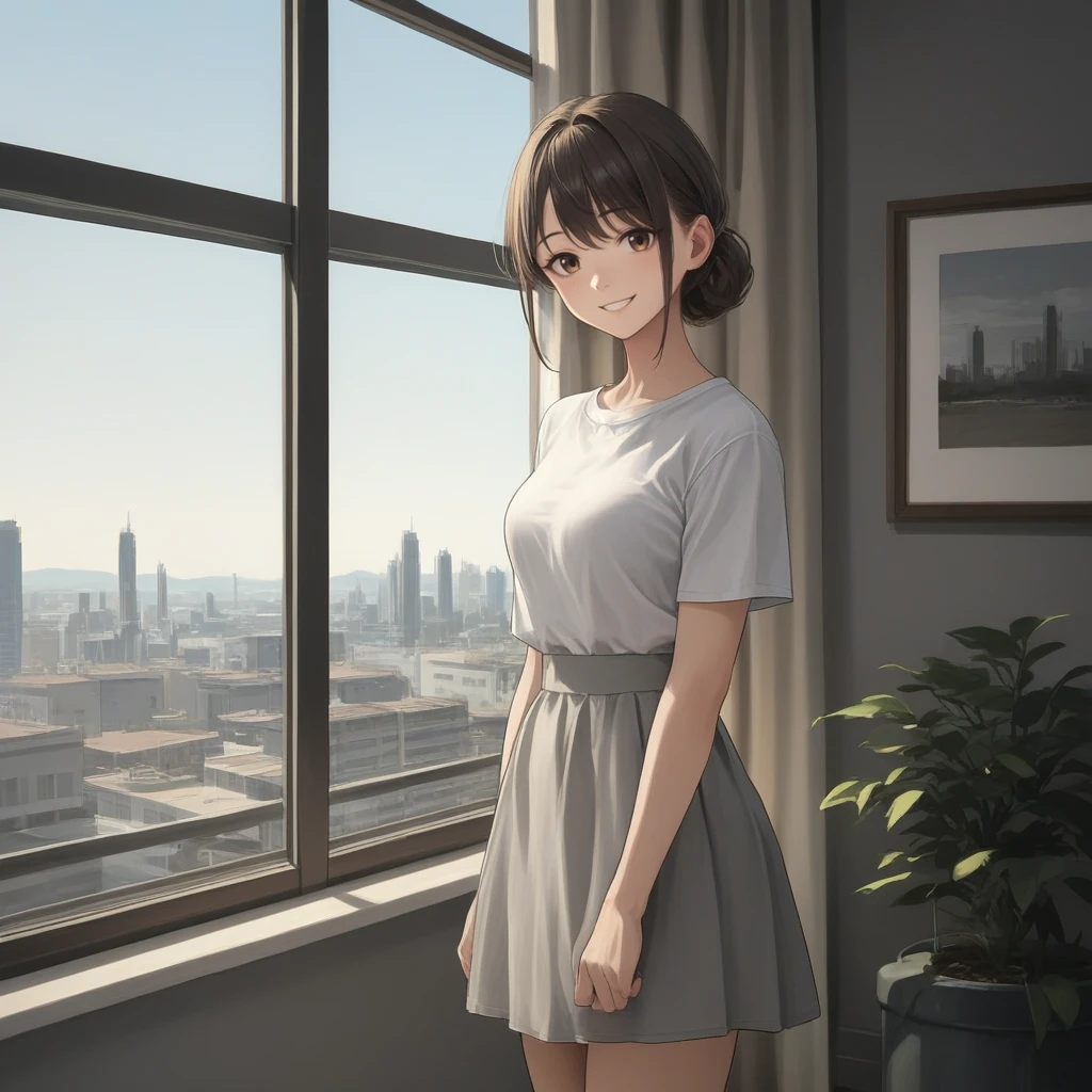 score_9, score_8_up, score_7_up, score_6_up, score_5_up, score_4_up, zPDXL2,source_anime,rating_questionable, 1girl, looking at viewer, smile, cowboy shot, <lora:Modern_Apartment:0.4> 4partment, indoors, window, scenery, cityscape